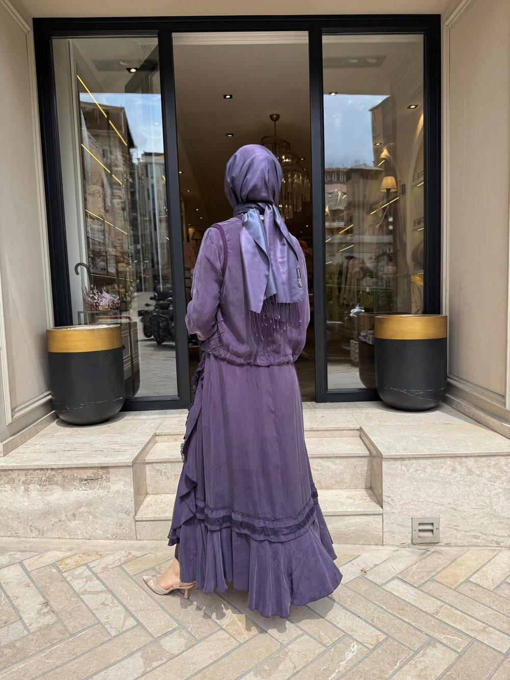 39815 Yelekli Kadın Elbise Mor