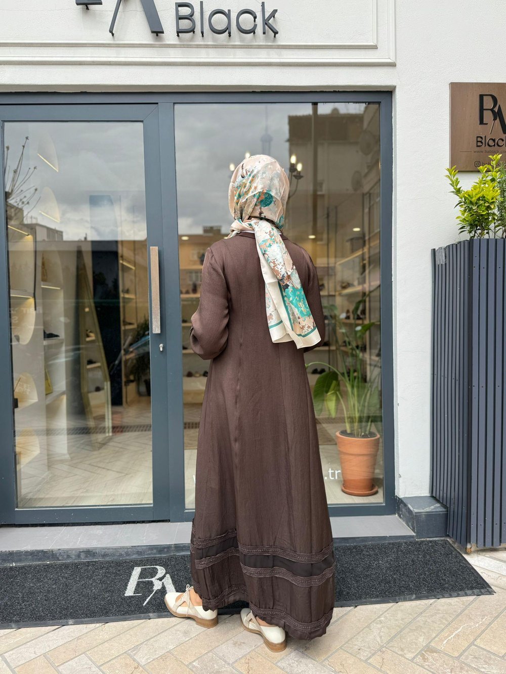 39836 Güpür Detaylı Kadın Elbise Kahve