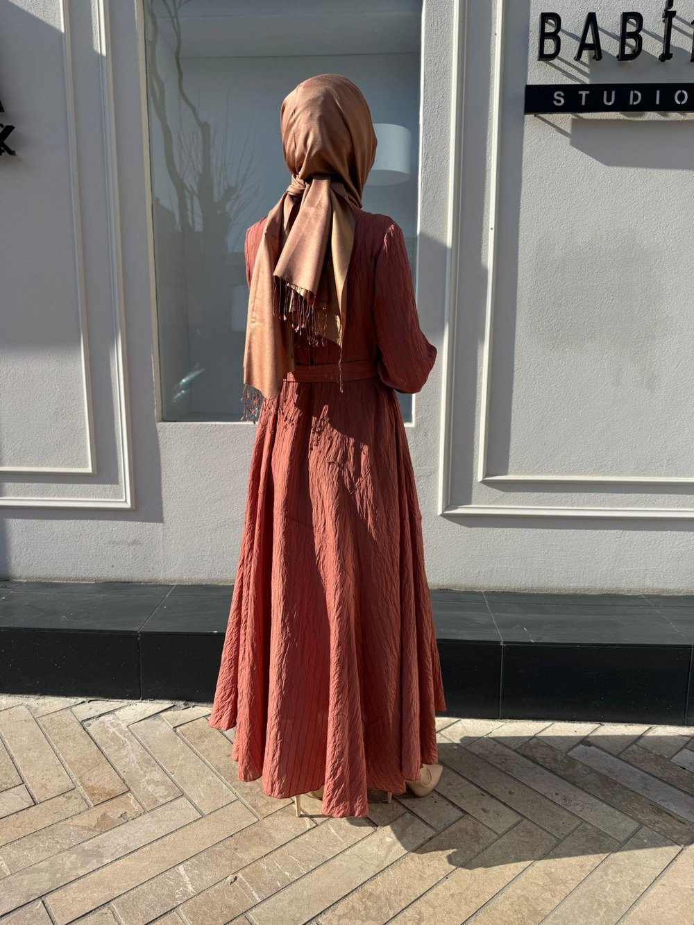 39844 Kuşaklı Kadın Elbise Gül Kurusu