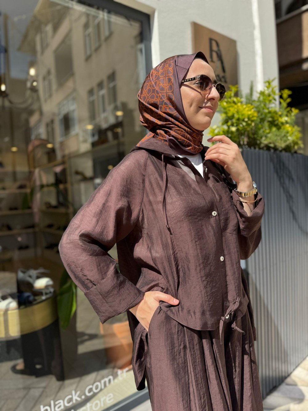 405034 Kapüşonlu Kadın Kap Kahve