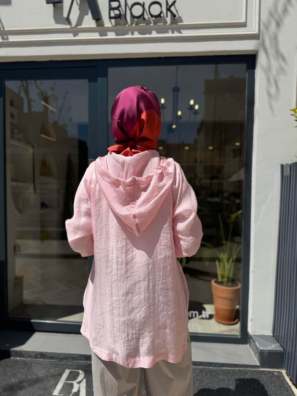 405034 Kapüşonlu Kadın Kap Pembe