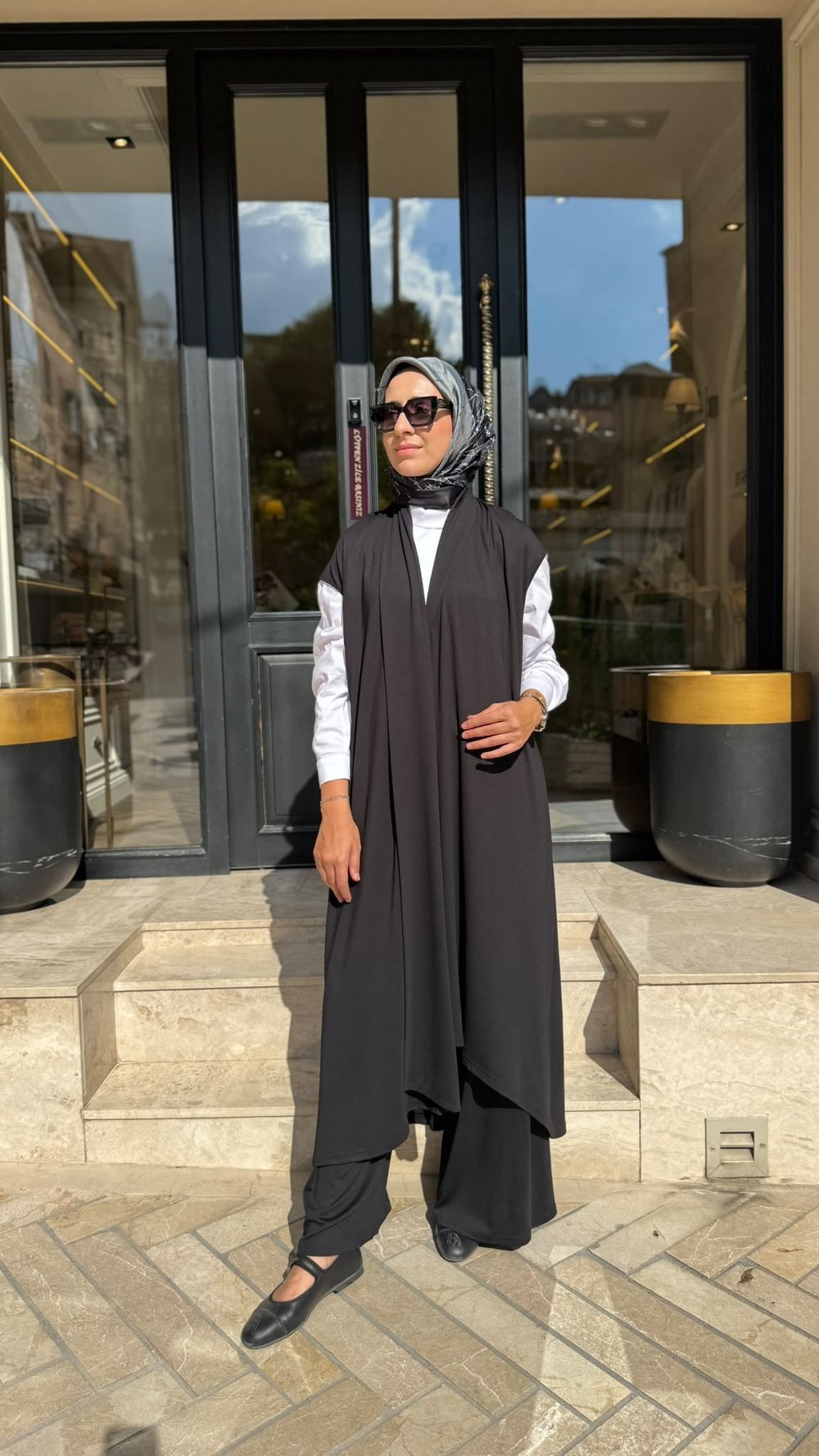 405045 Kemerli Kadın Uzun Yelek Siyah