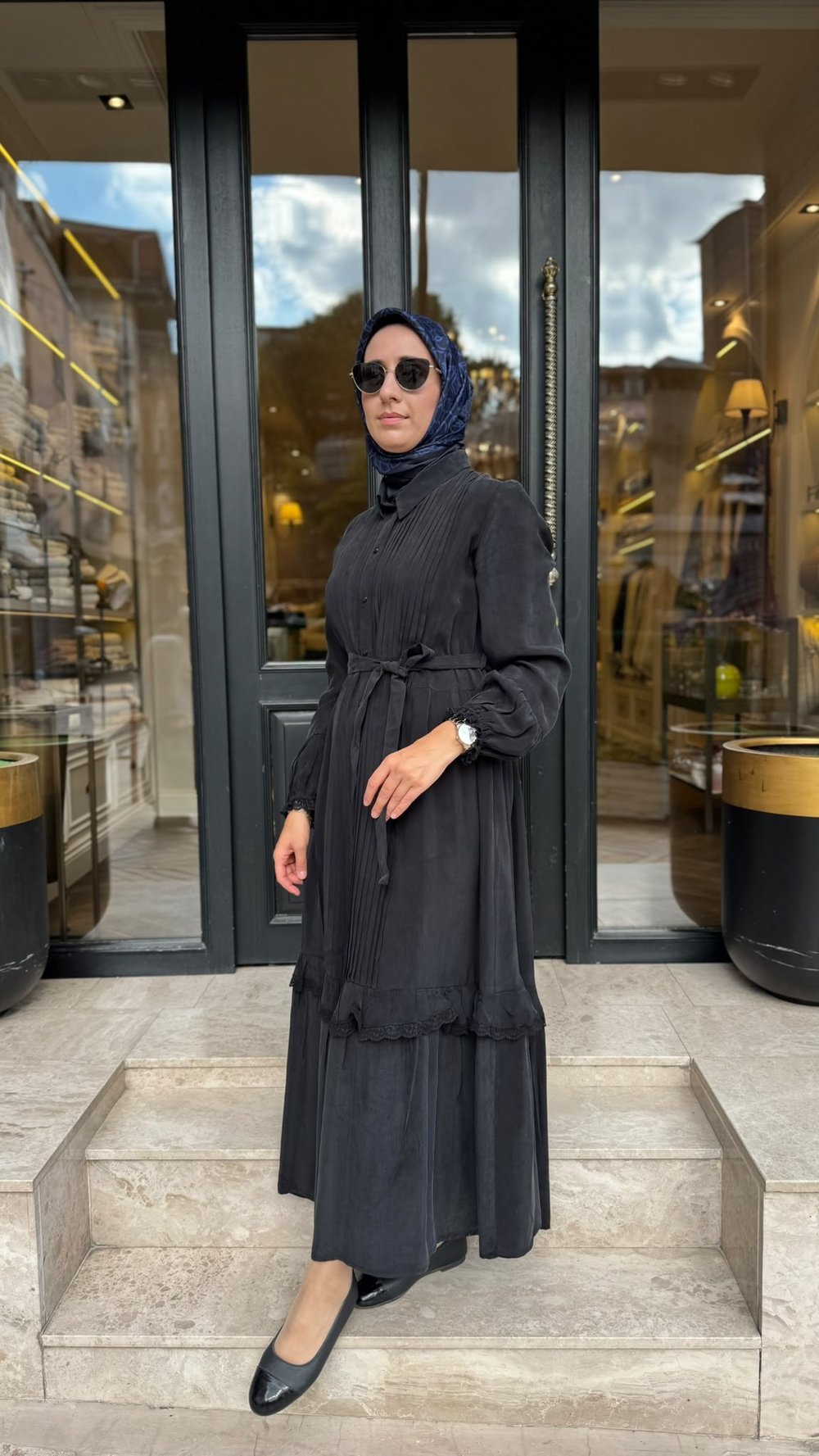 40818 Çıtçıt Detay Kadın Elbise Siyah