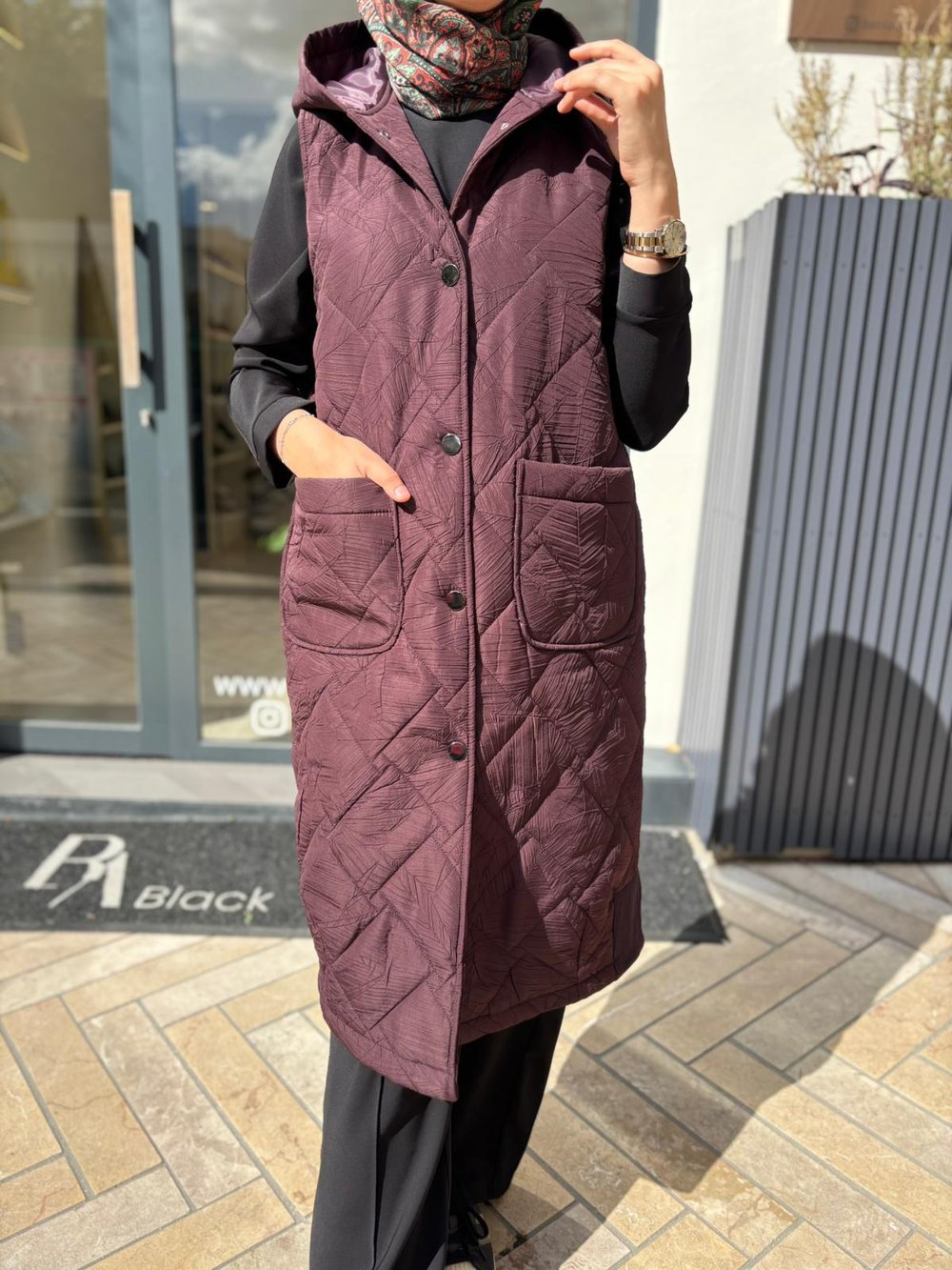 505329 Kapüşonlu Kadın Yelek Bordo