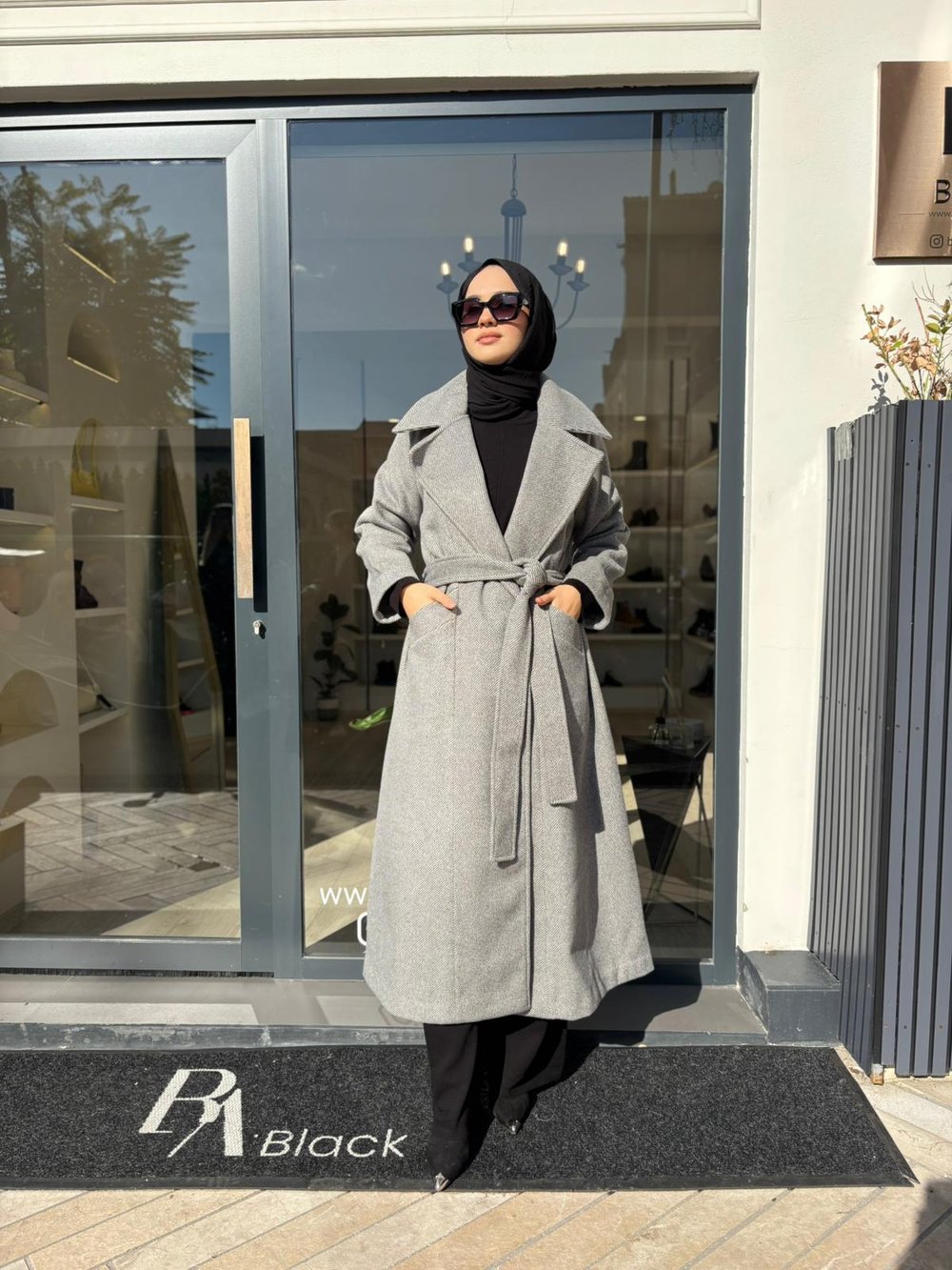 7084 Yün Kadın Kaban Gri