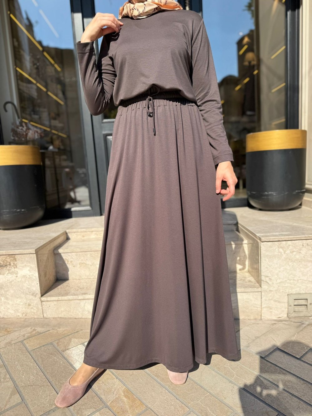 806479 Beli Lastikli Kadın Etek Kahve