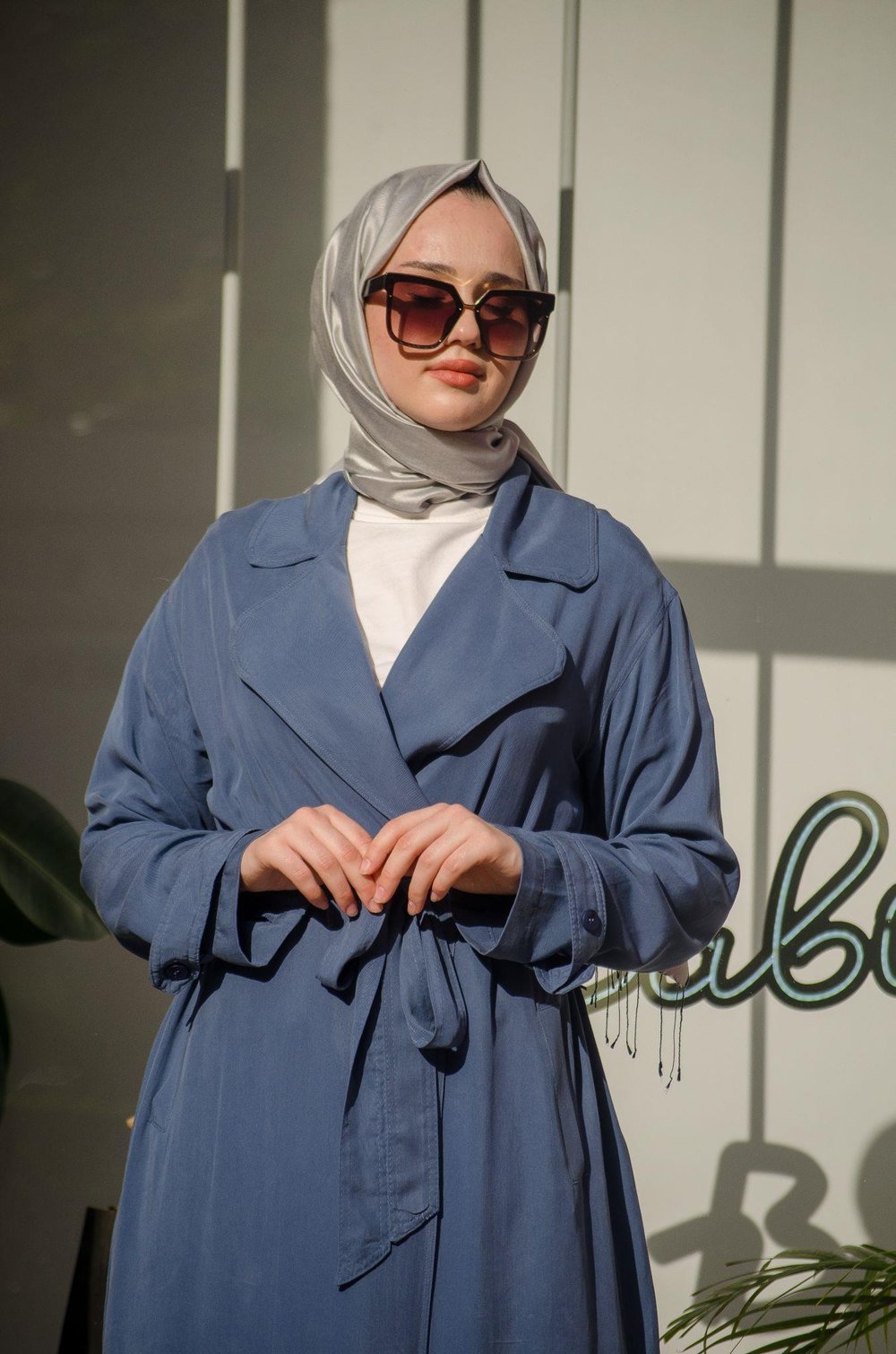 Bağlama Detaylı Kadın Trençkot Indigo