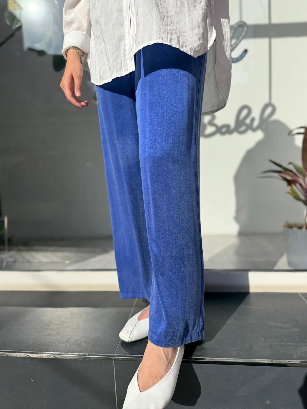 Basic İpek Kadın Pantolon Saks Mavi