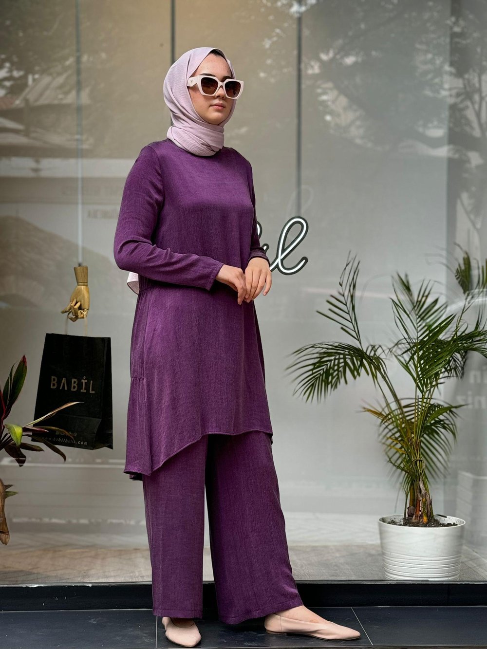 Basic İpek Kadın Tunik Mürdüm