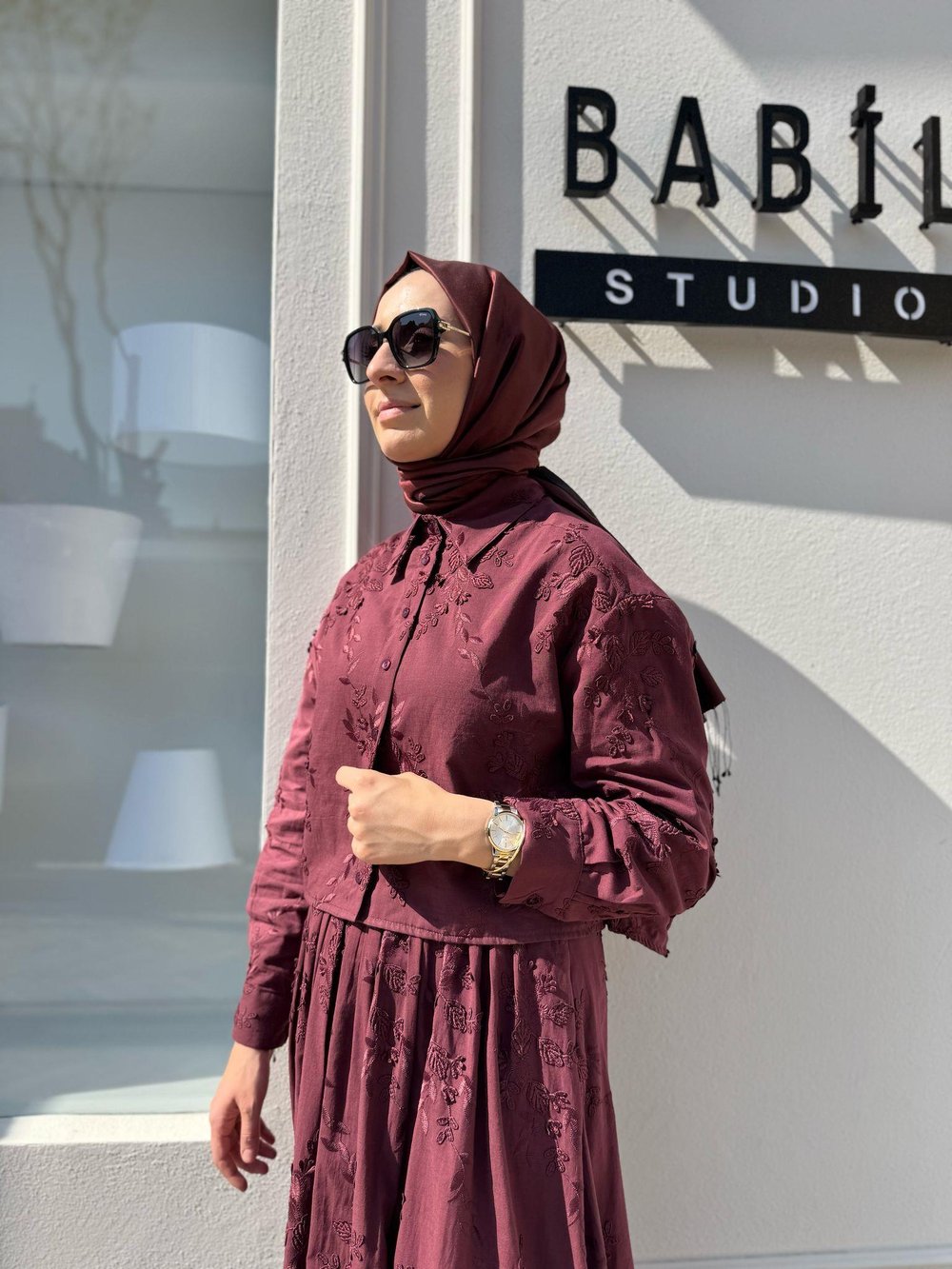 Bella Aplik Detaylı Brode Etekli Takım Bordo