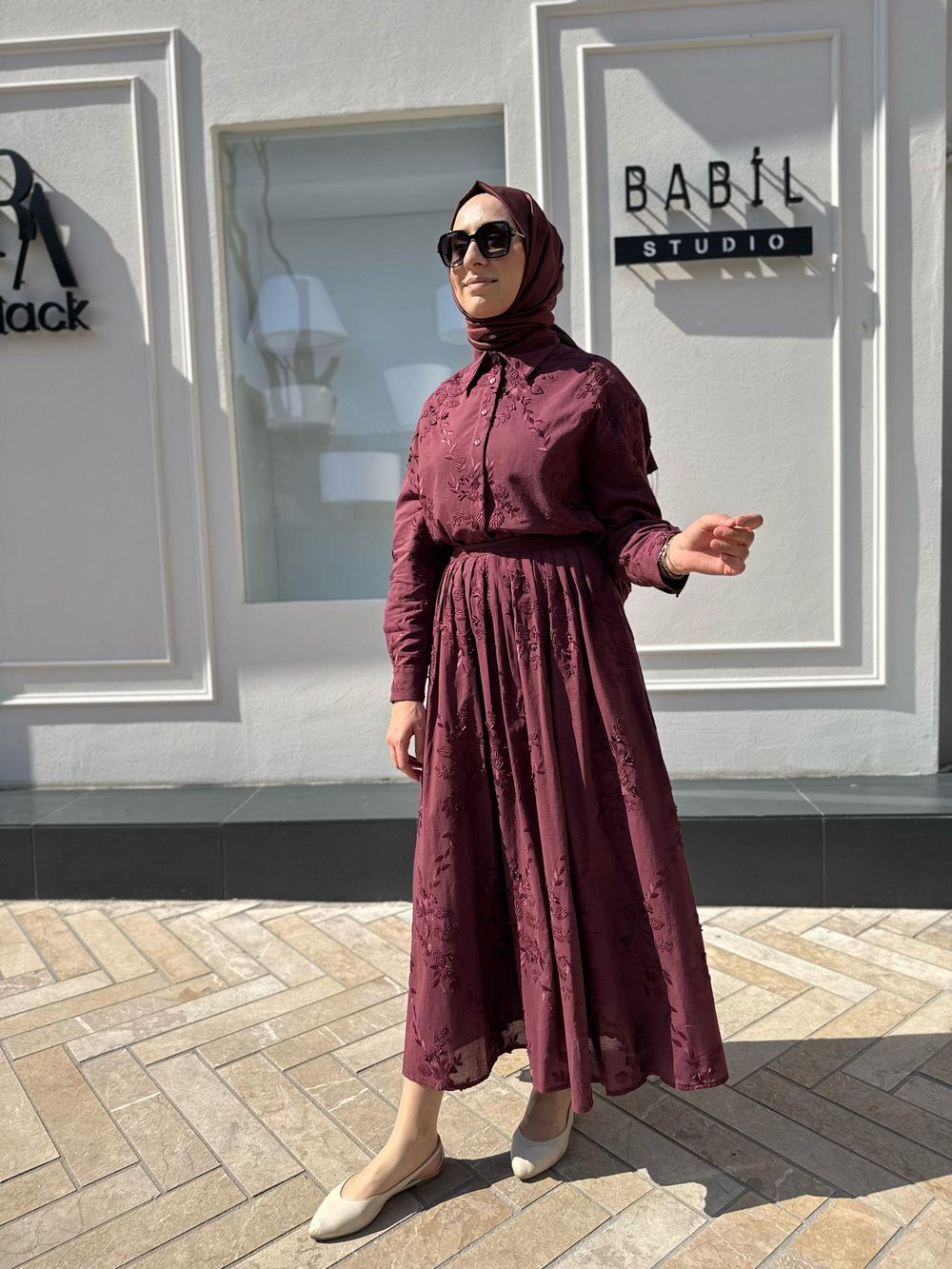 Bella Aplik Detaylı Brode Etekli Takım Bordo