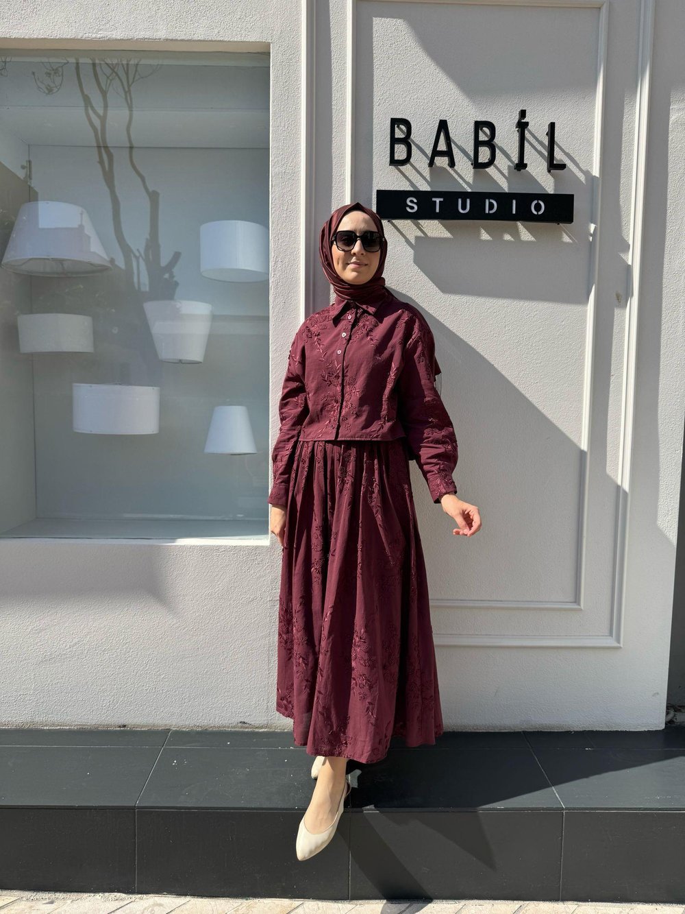 Bella Aplik Detaylı Brode Etekli Takım Bordo