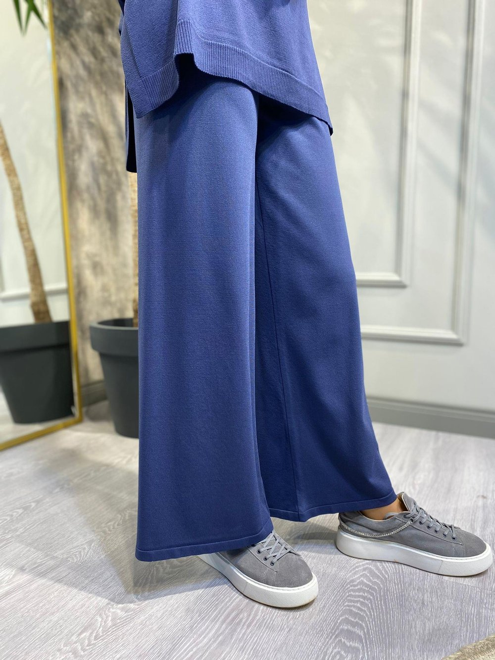 Bol Paça Kadın Triko Pantolon Indigo