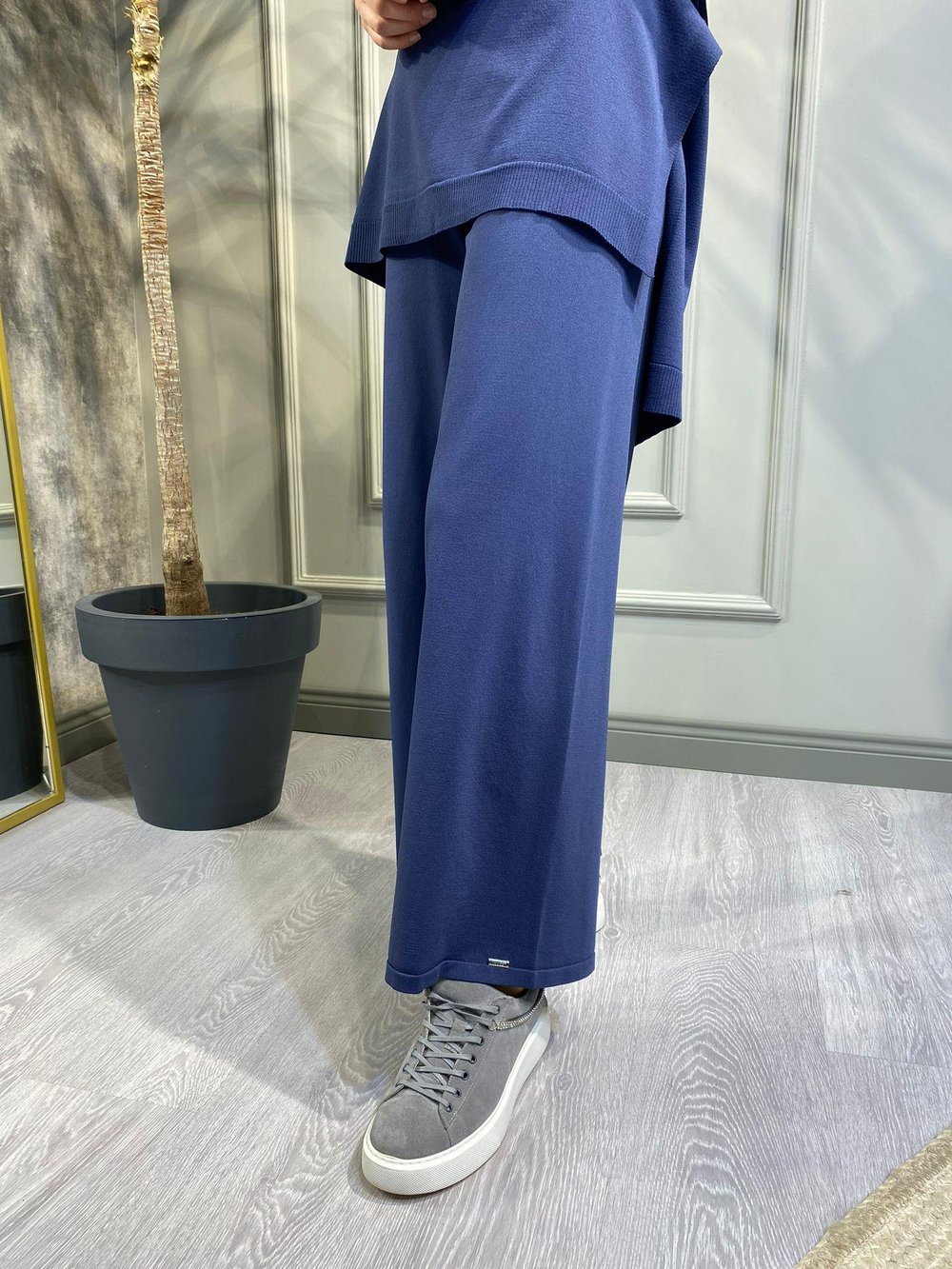 Bol Paça Kadın Triko Pantolon Indigo