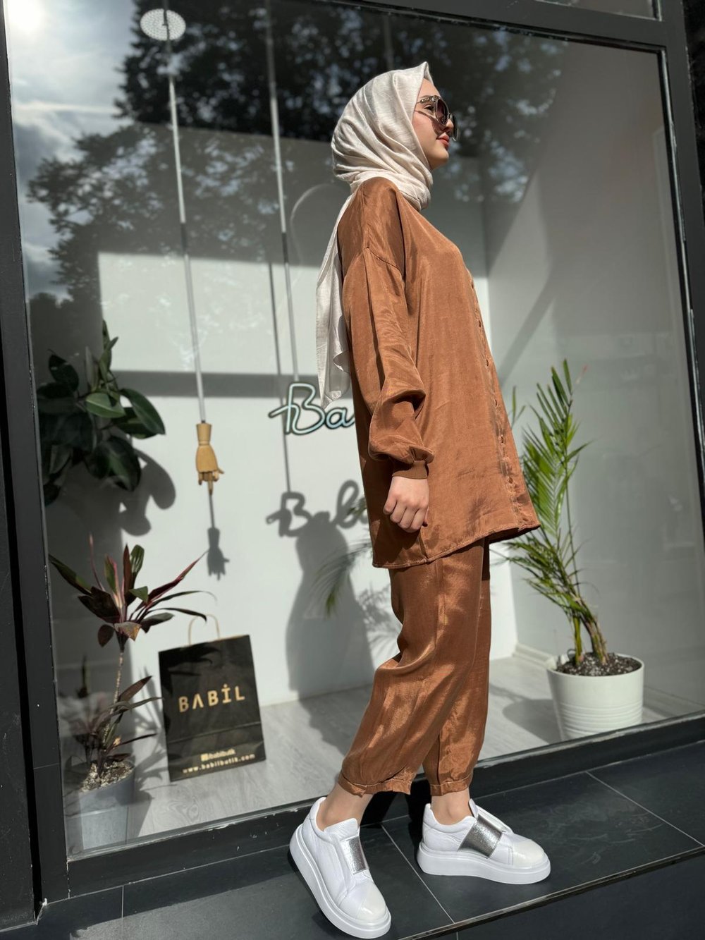 Cupra Kumaş Pantolonlu Kadın Takım Camel