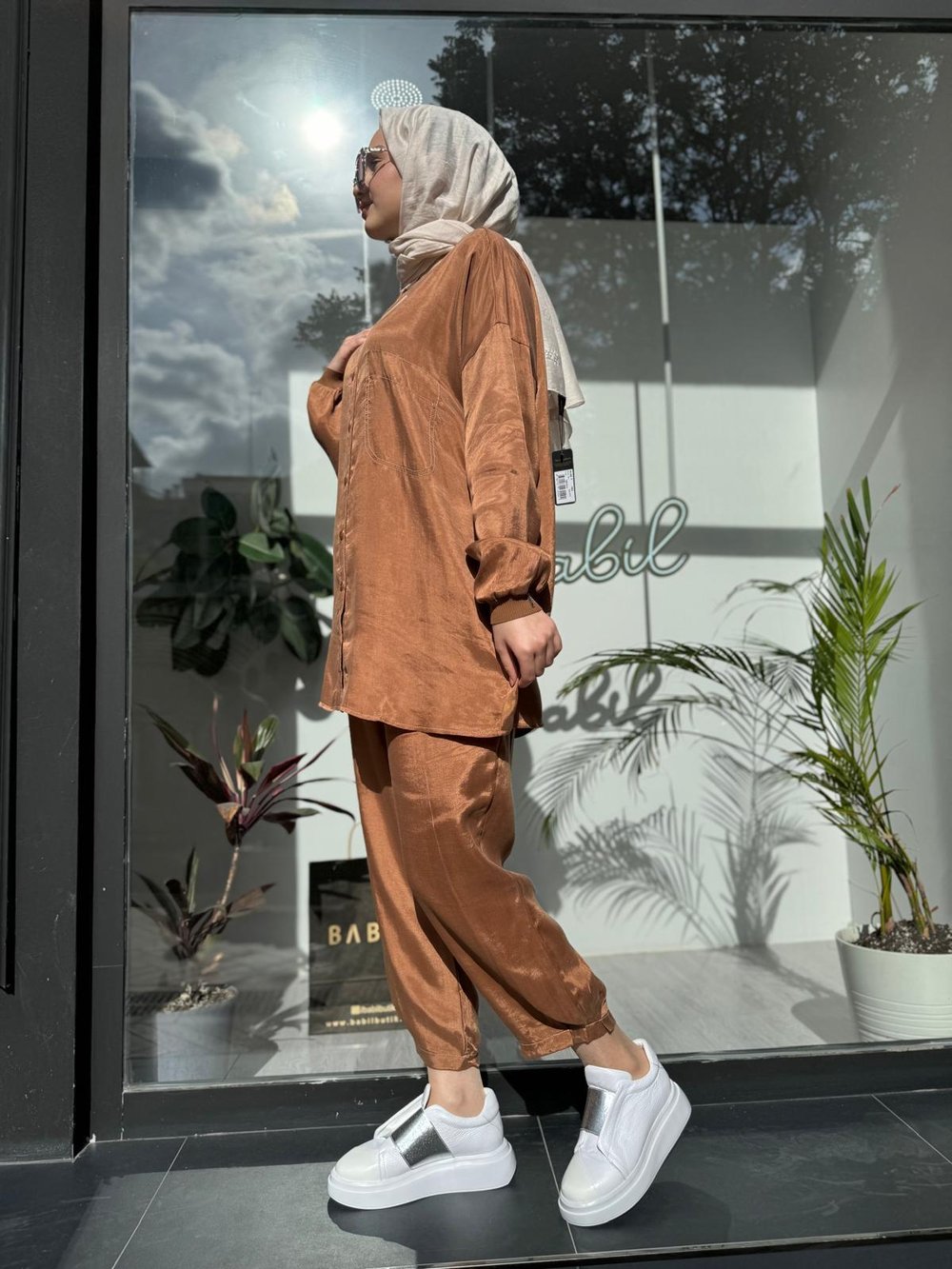 Cupra Kumaş Pantolonlu Kadın Takım Camel