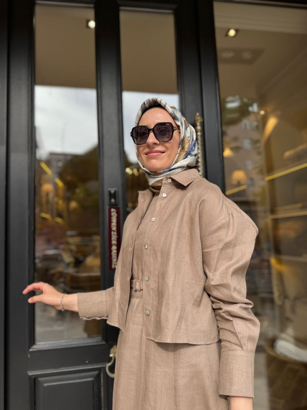 D54 Amanda Keten Kolsuz Elbise Gömlek Takım ETUP