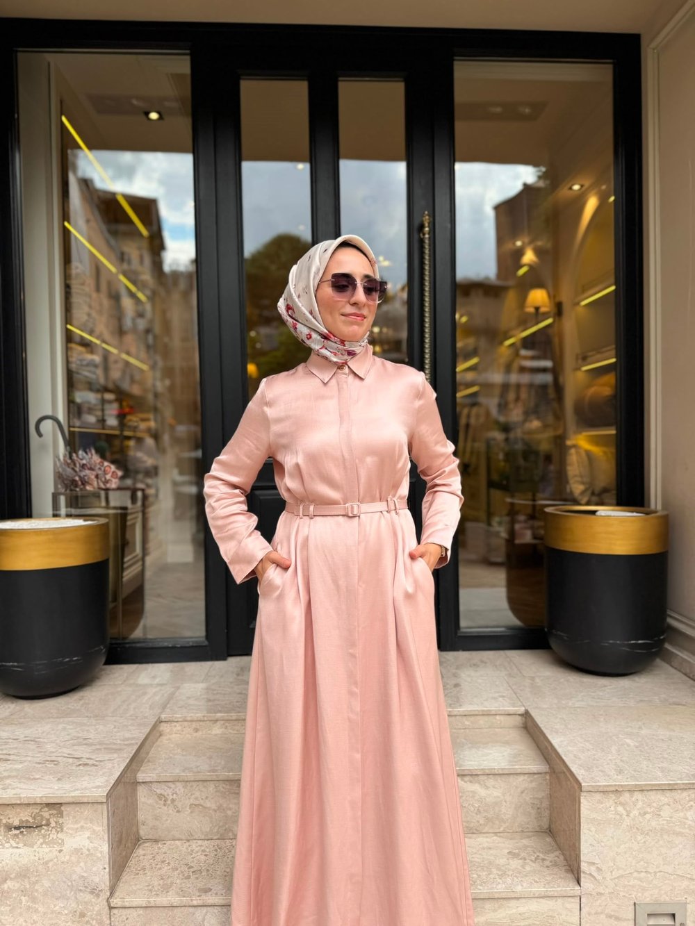 D81 Rachel Lyocell Keten Kadın Gömlek Elbise Pudra Pembe