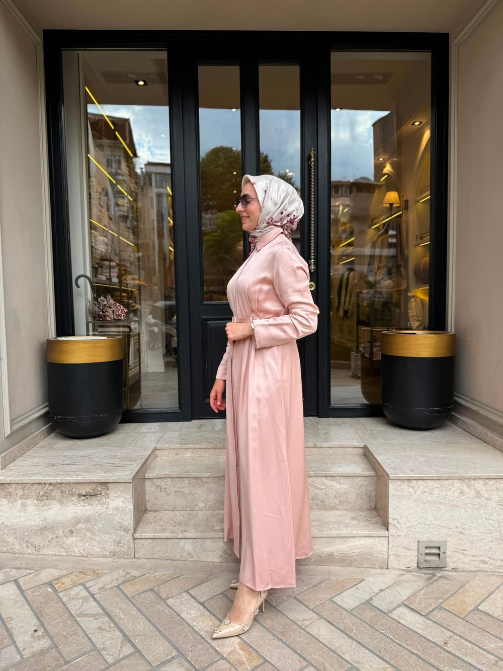 D81 Rachel Lyocell Keten Kadın Gömlek Elbise Pudra Pembe