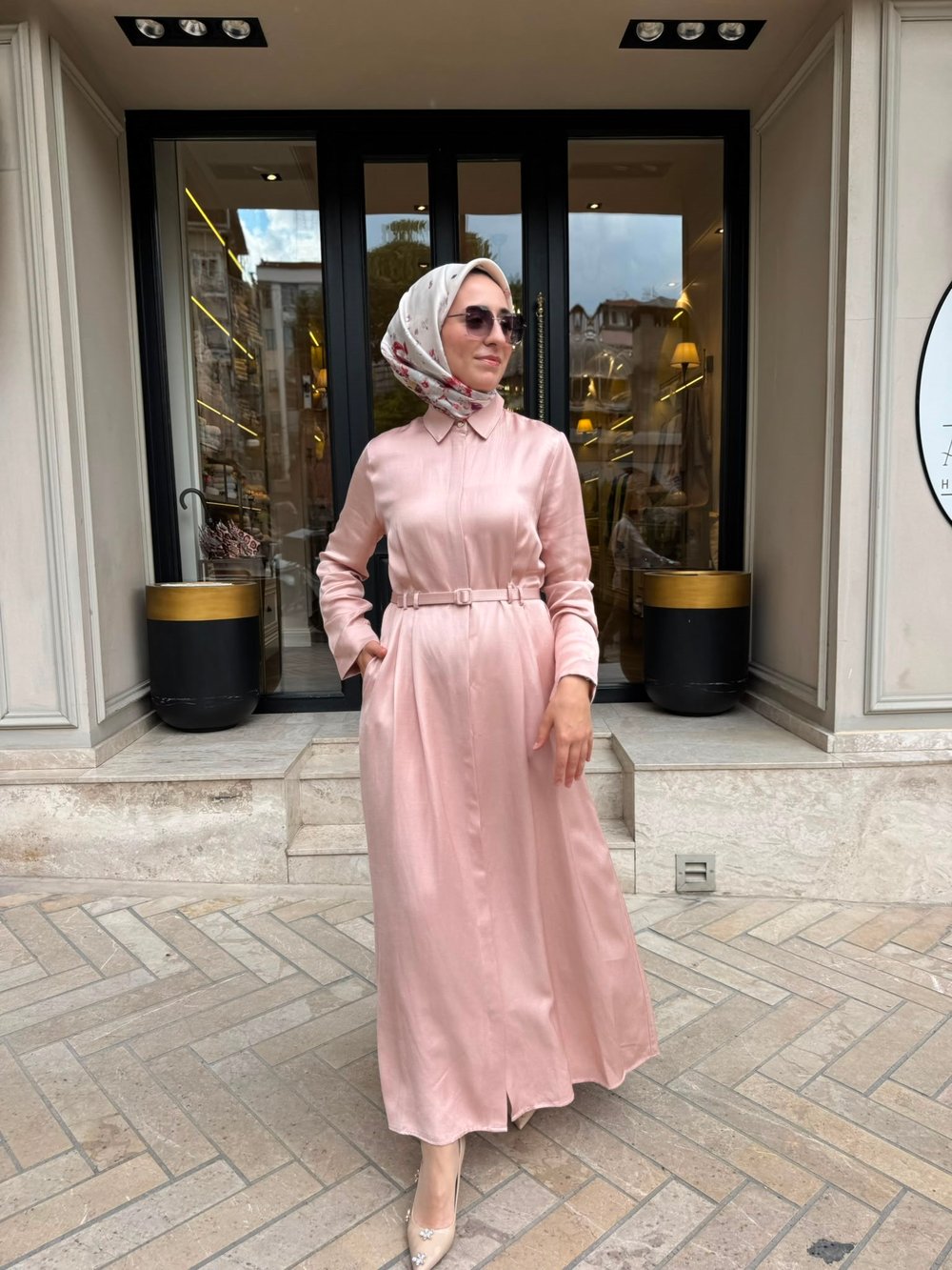 D81 Rachel Lyocell Keten Kadın Gömlek Elbise Pudra Pembe