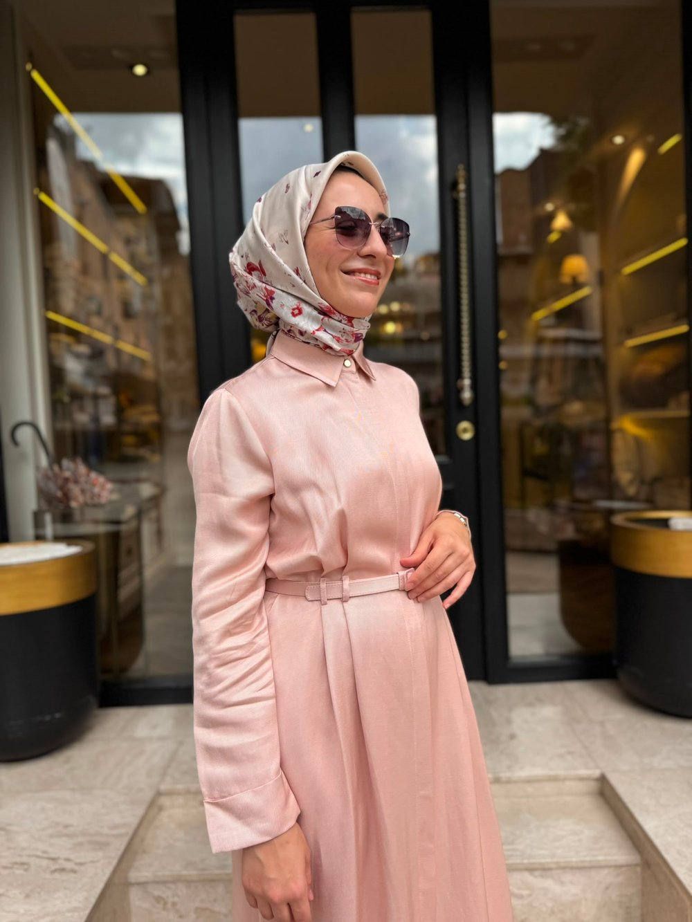 D81 Rachel Lyocell Keten Kadın Gömlek Elbise Pudra Pembe