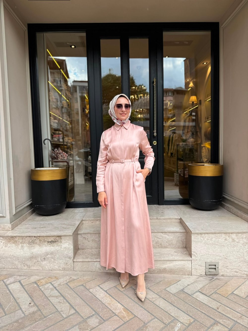 D81 Rachel Lyocell Keten Kadın Gömlek Elbise Pudra Pembe