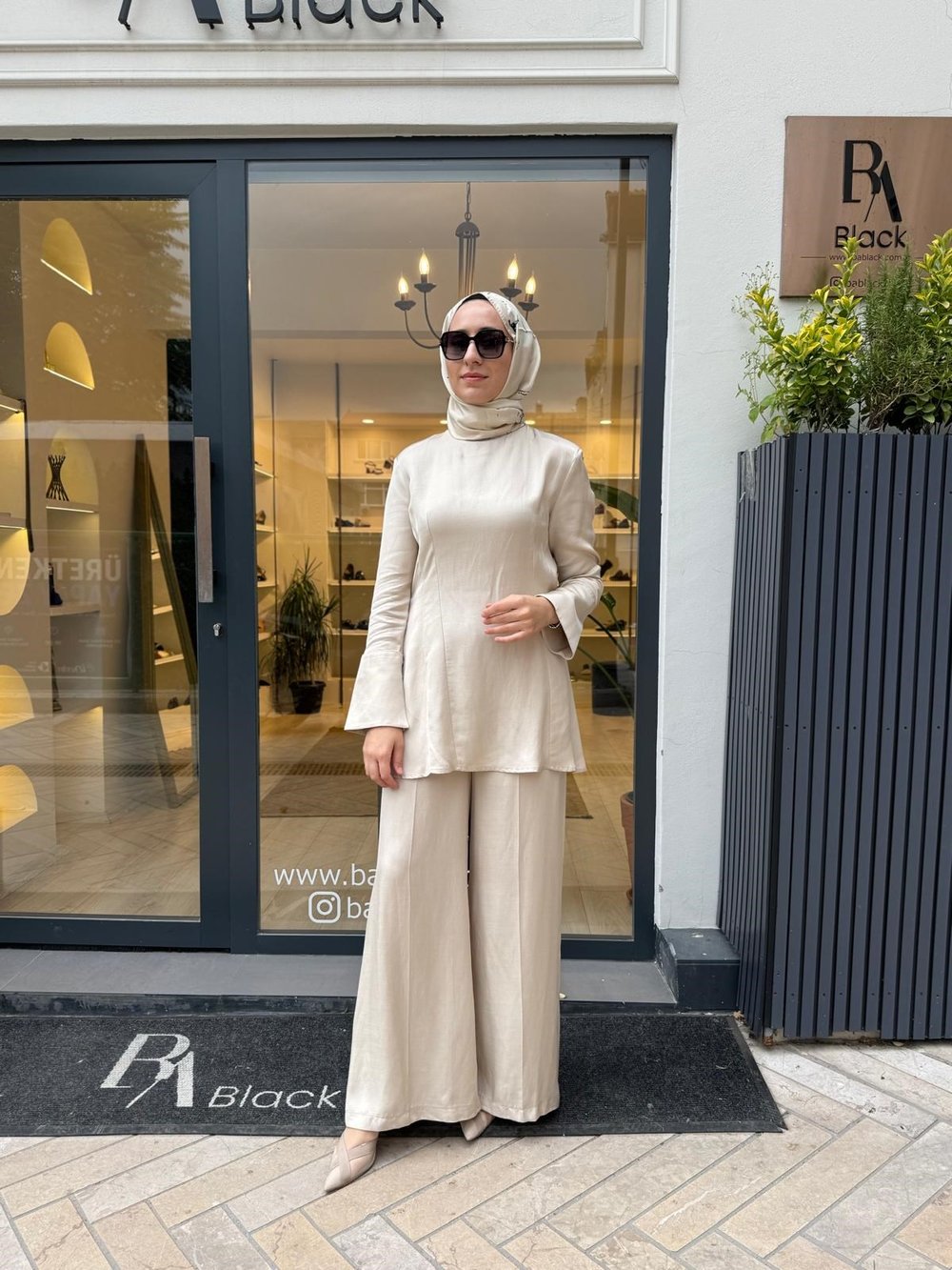 D85 Carol Keten Pantolonlu Takım Vanilya