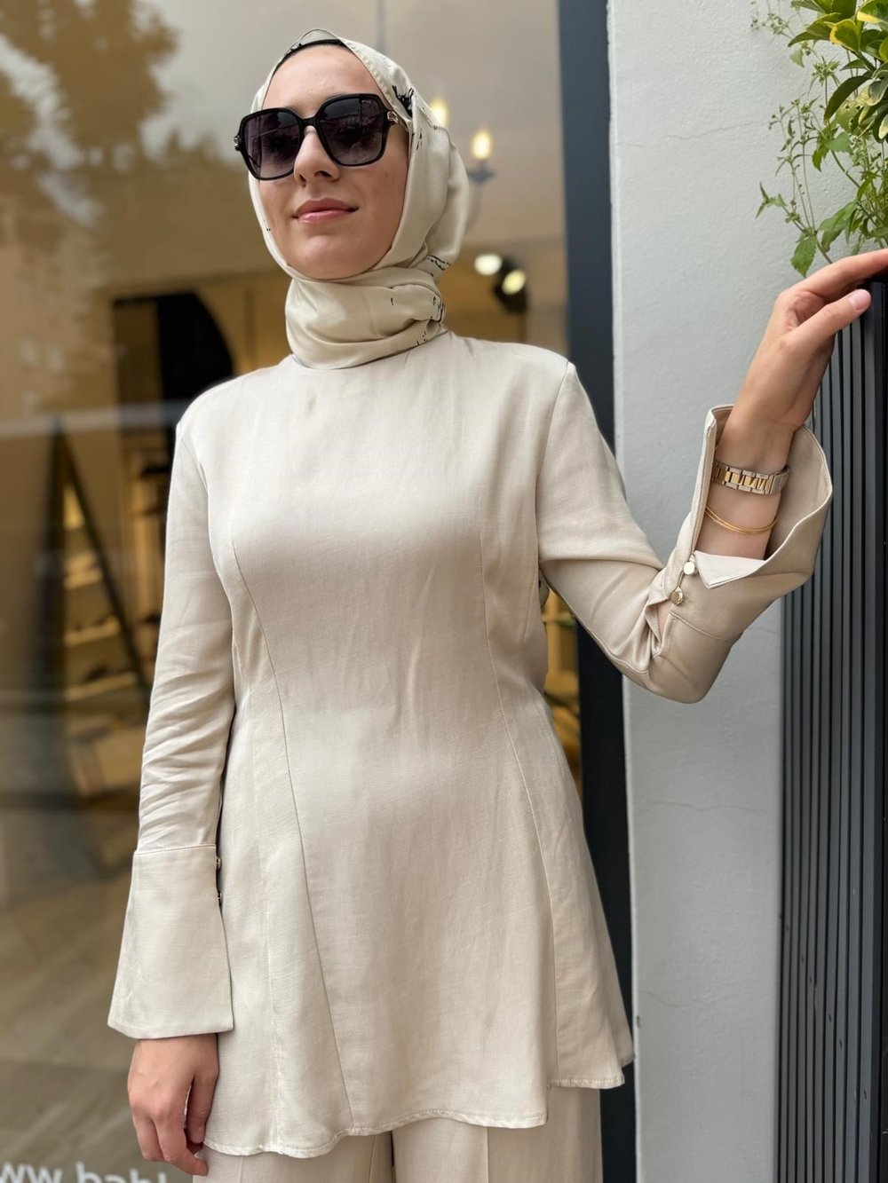 D85 Carol Keten Pantolonlu Takım Vanilya
