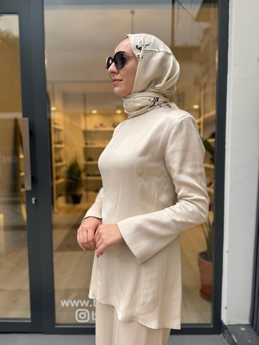 D85 Carol Keten Pantolonlu Takım Vanilya