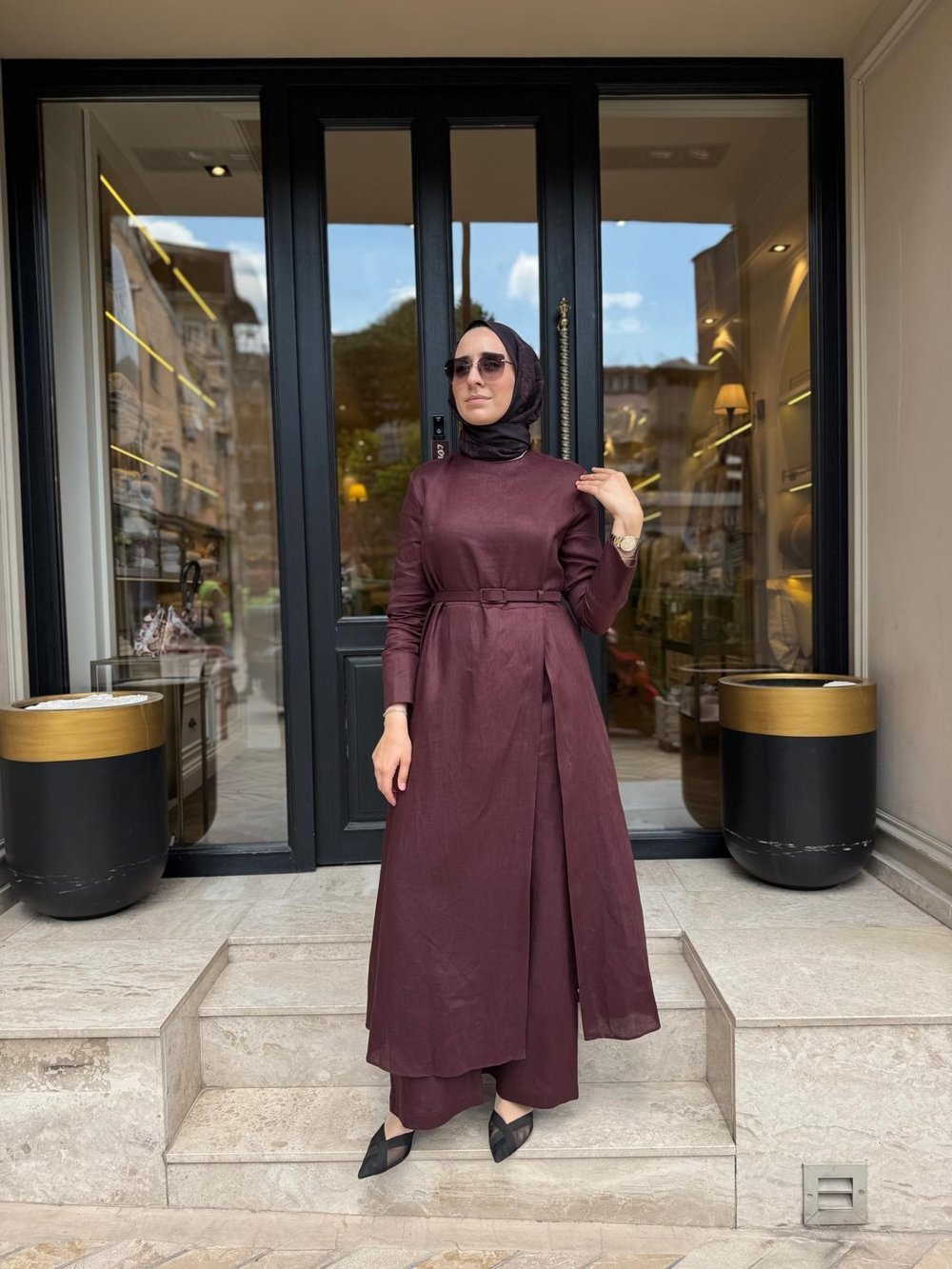 D97 Nila Keten Kadın Pantolonlu Takım Bordo