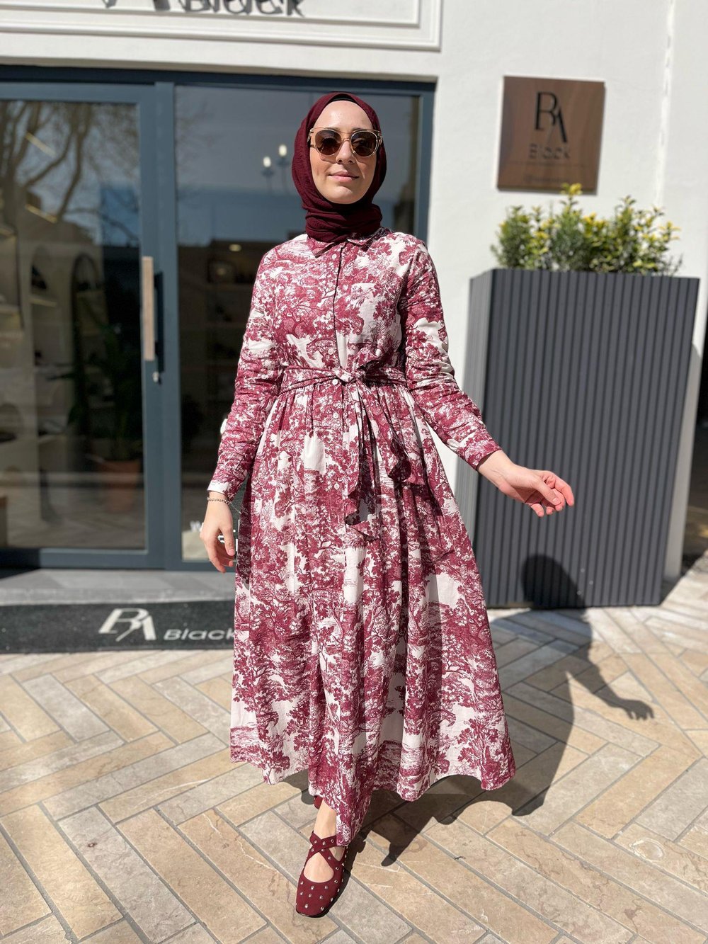 Desenli Vual Kadın Elbise Bordo