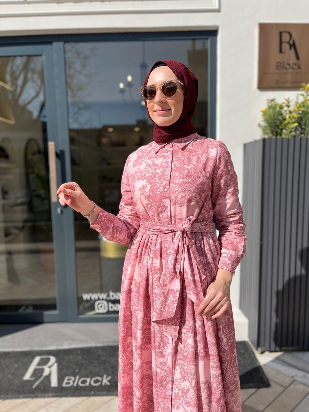 Desenli Vual Kadın Elbise Pembe