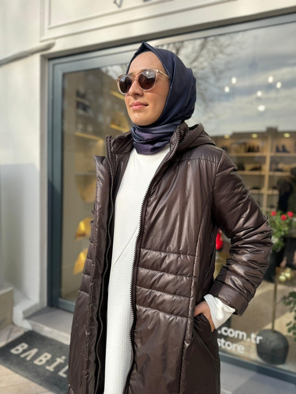 Dikiş Detaylı Kadın Şişme Mont Kahve