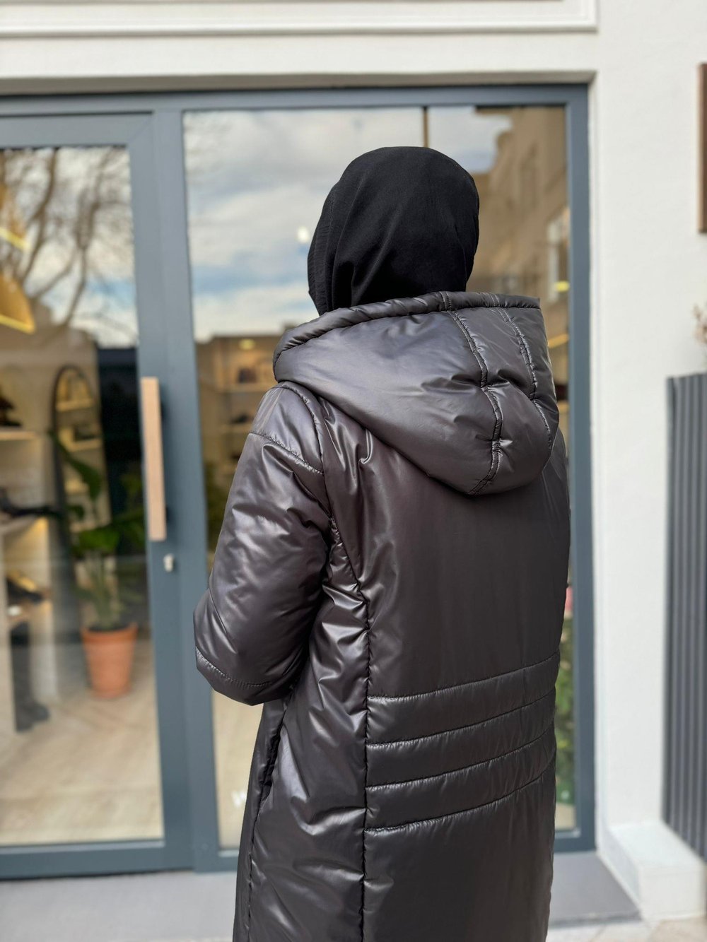 Dikiş Detaylı Kadın Şişme Mont Siyah
