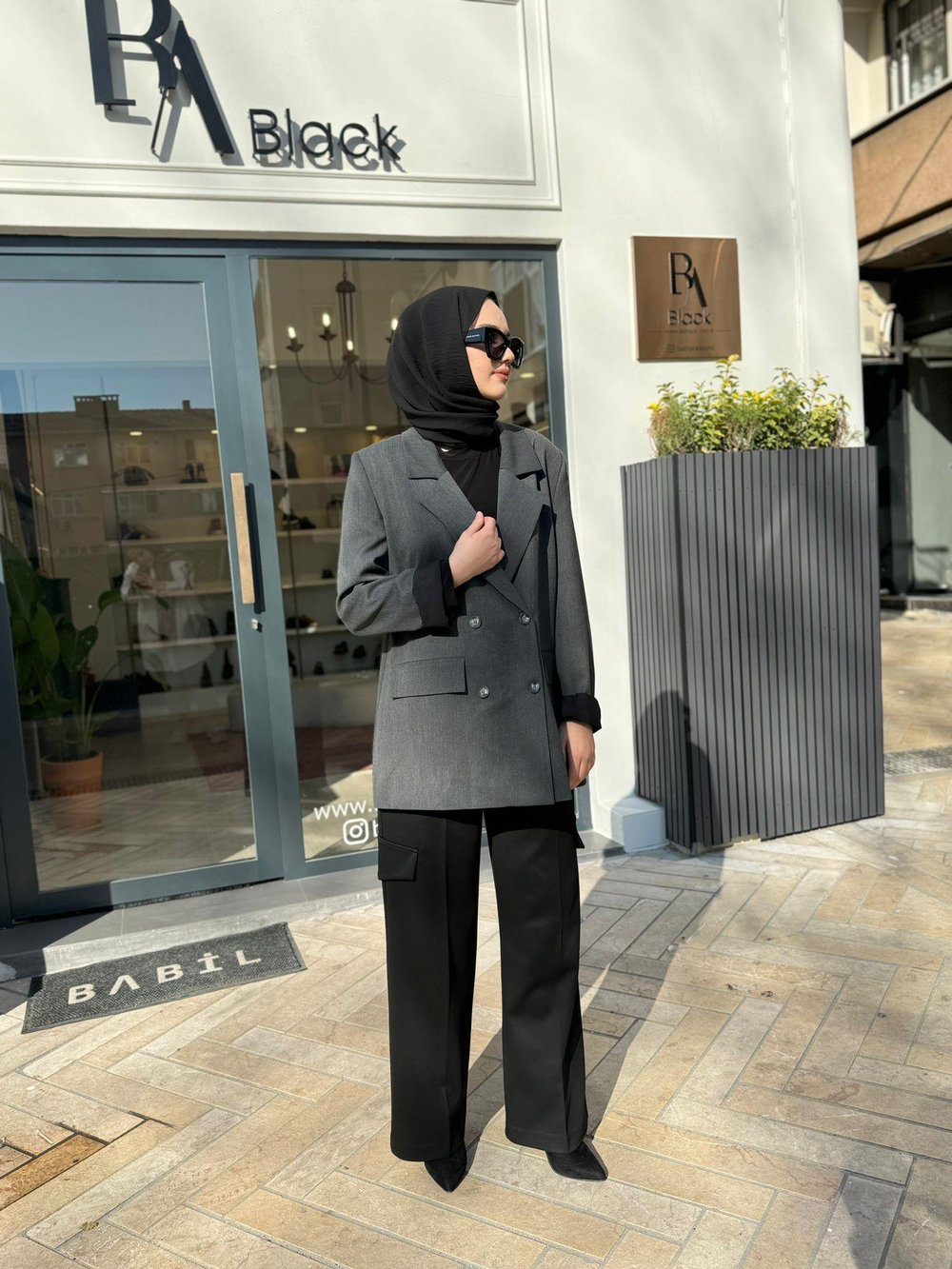 Düğme Detay Blazer Kadın Ceket Gri