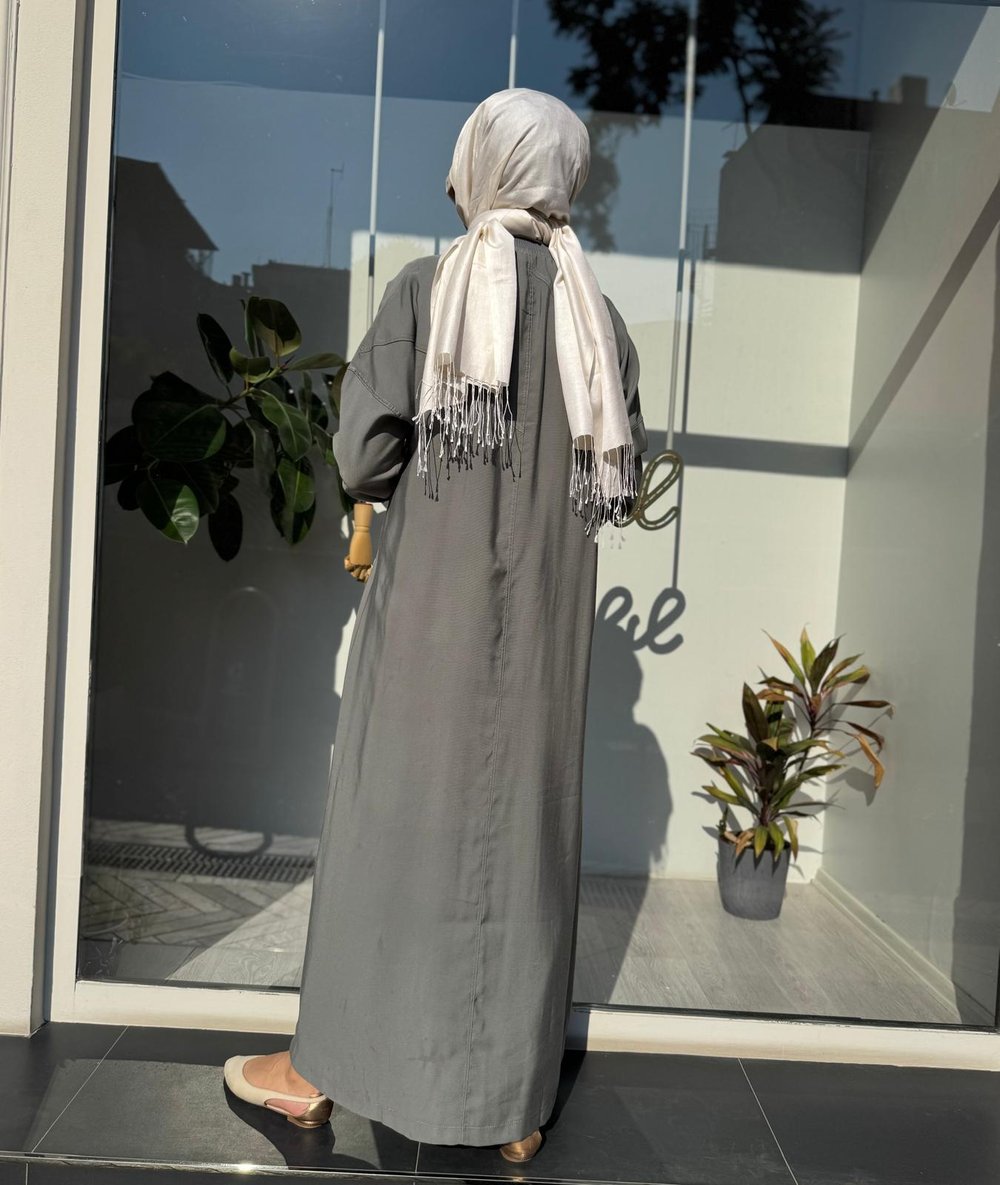 Düğmeli Basic Kadın Kap Gri