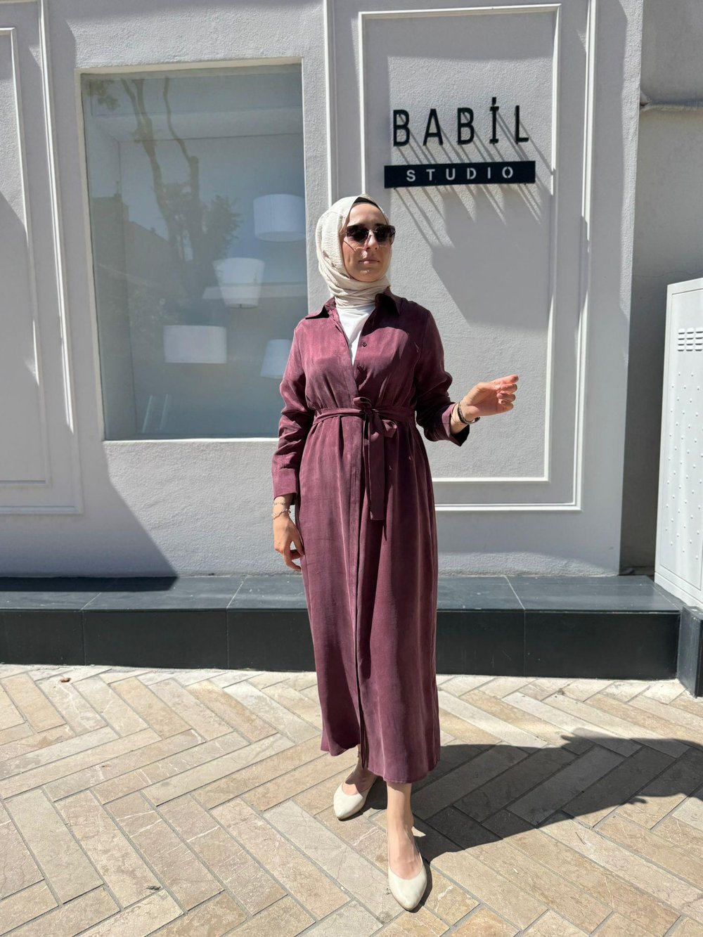 Düğmeli Taşlanmış Kadın Gömlek Elbise Bordo