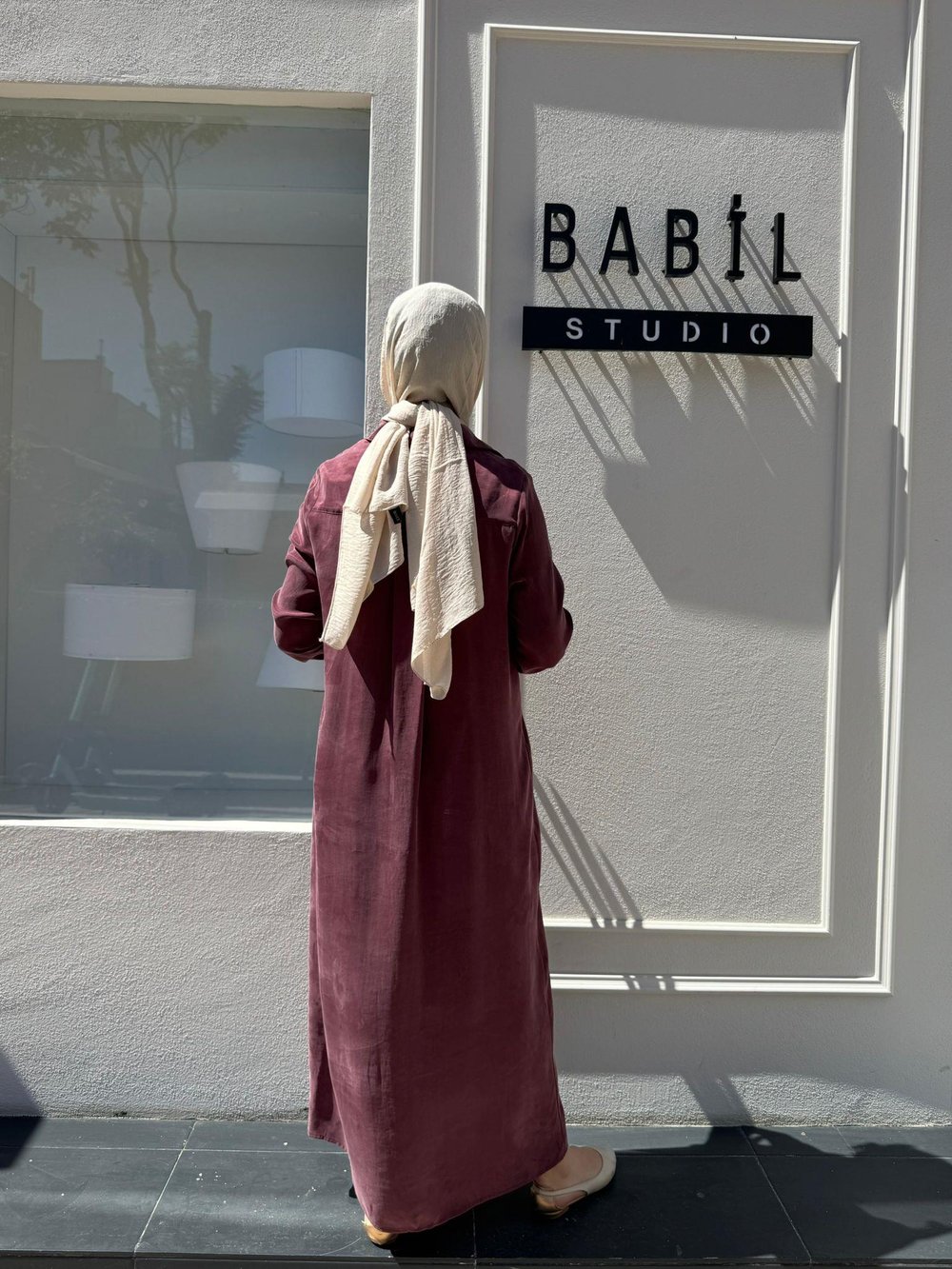 Düğmeli Taşlanmış Kadın Gömlek Elbise Bordo