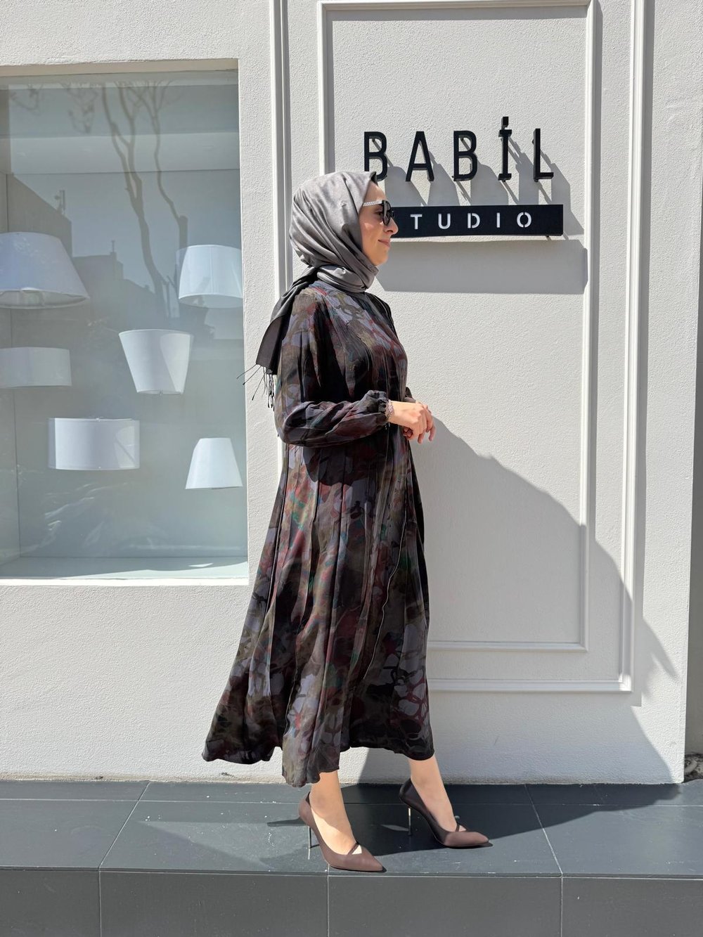 Fermuarlı Detaylı Kadın Elbise ANTRASİT BASKILI