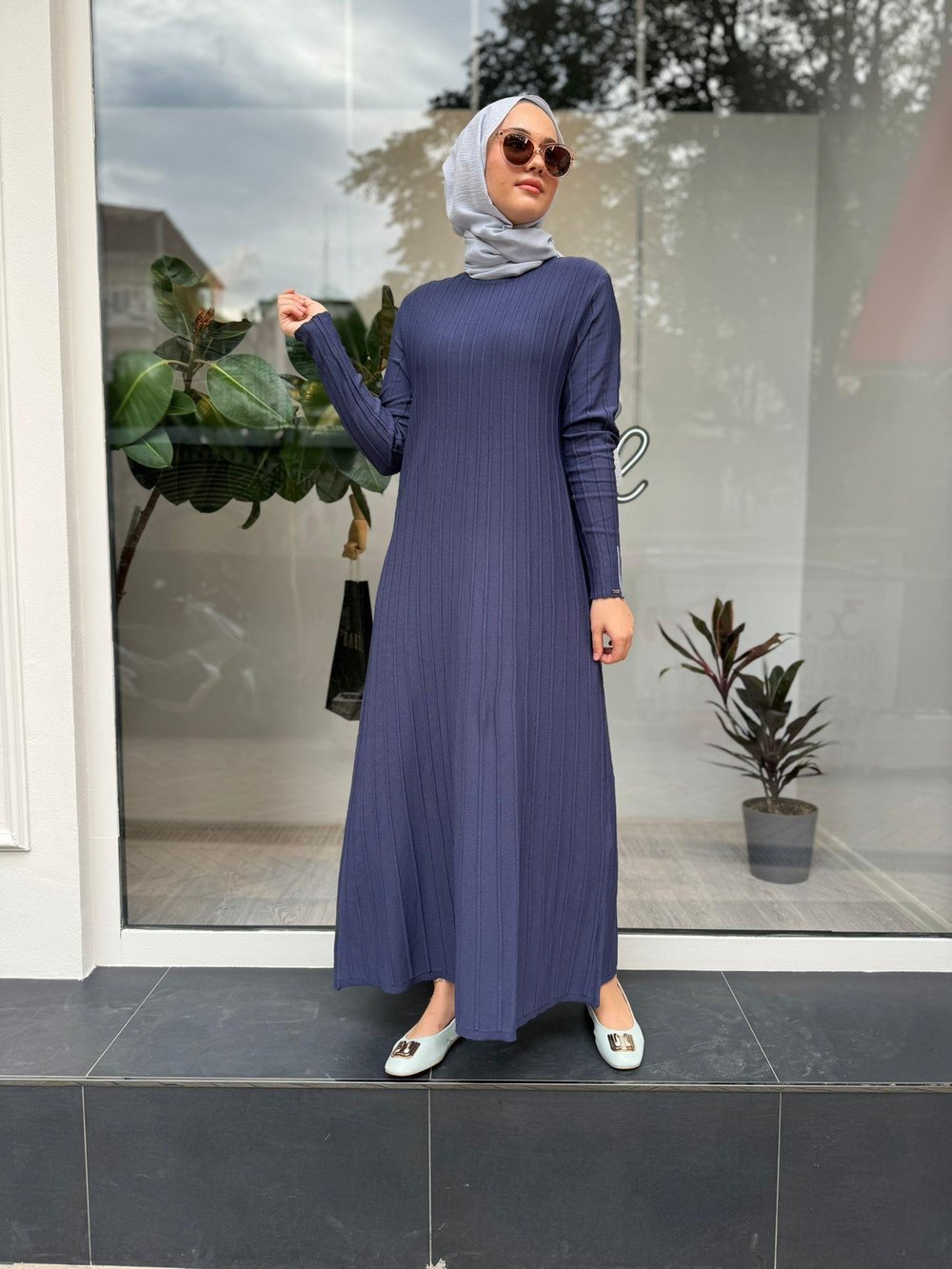 Fitilli Triko Kadın Elbise Indigo