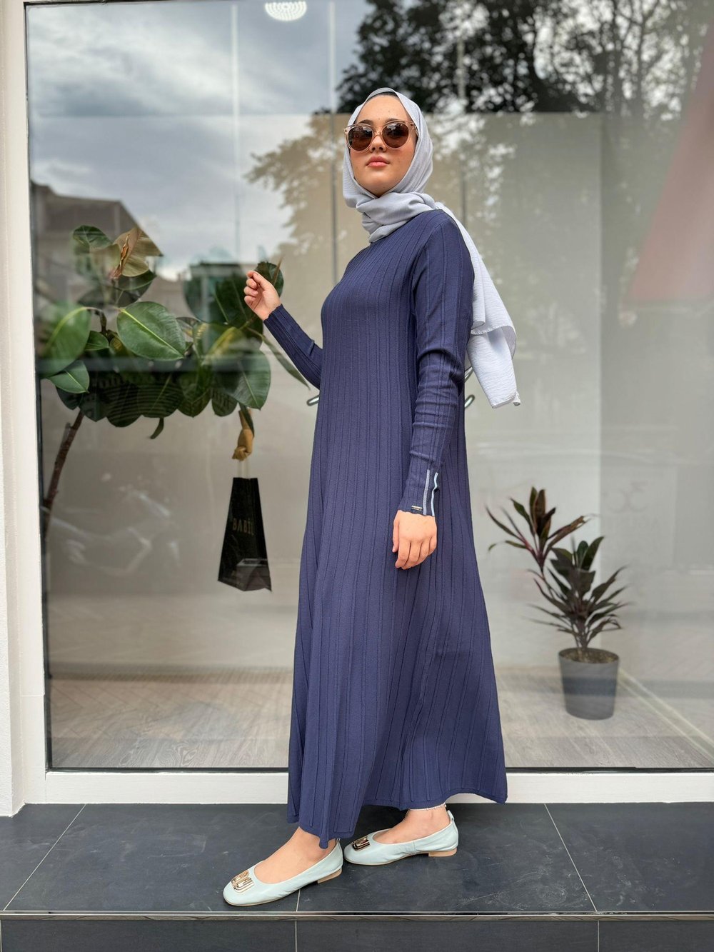 Fitilli Triko Kadın Elbise Indigo