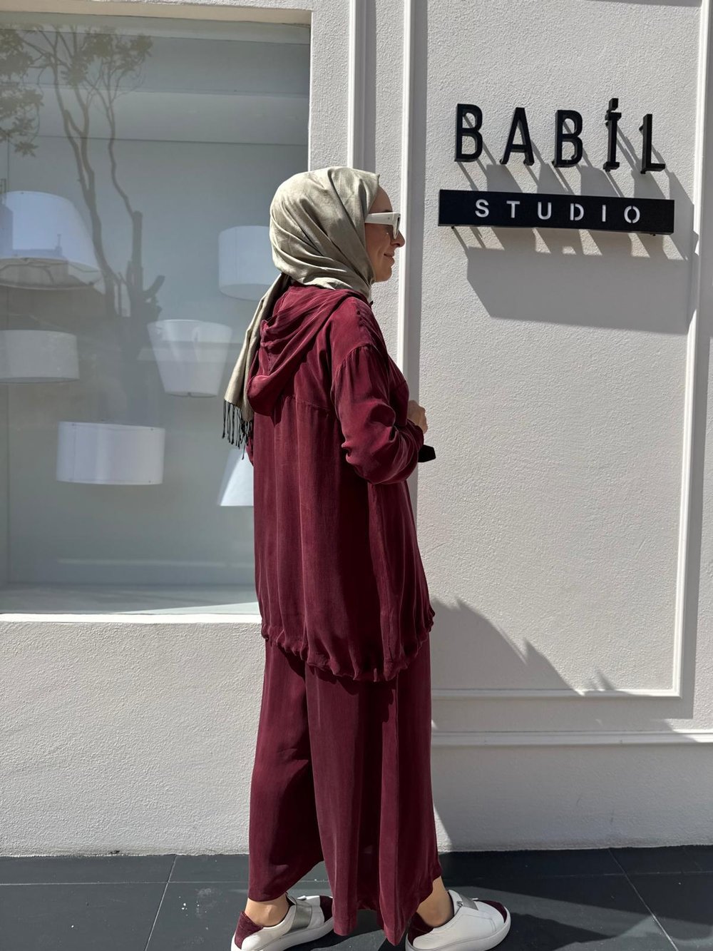 Kapüşonlu Fermuarlı Kadın Takım Bordo