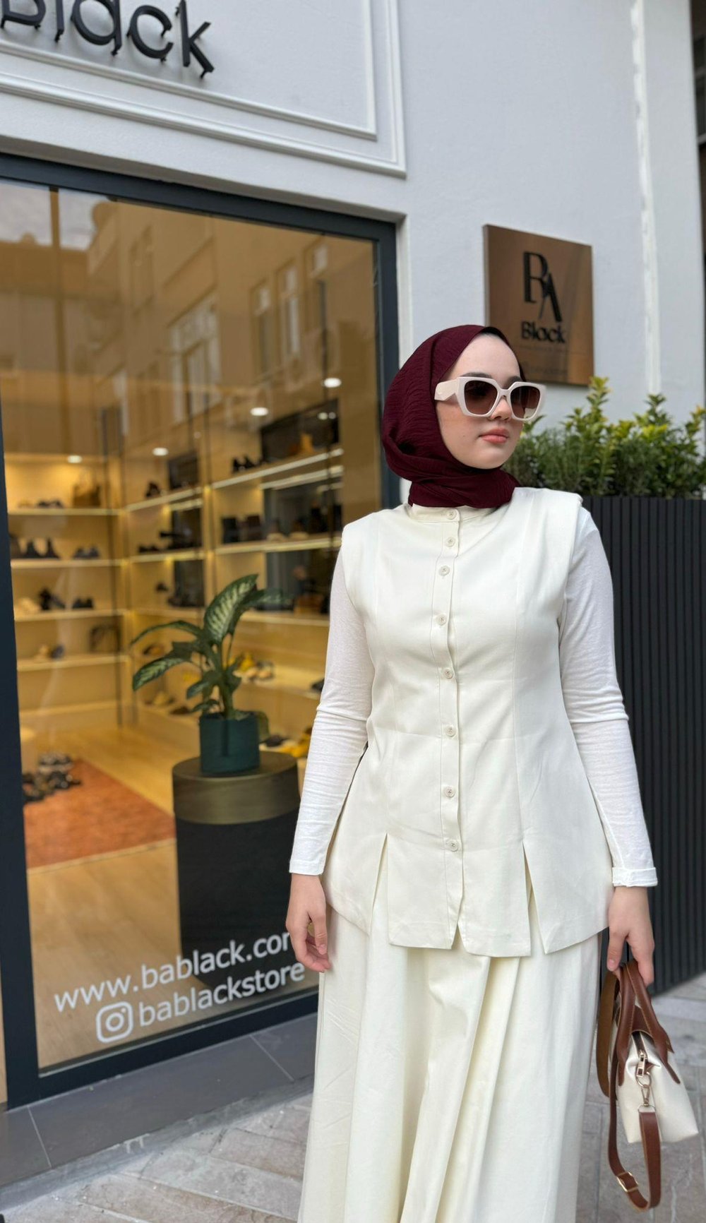 Magne Cotton Yelek Etekli Kadın Takım Ekru