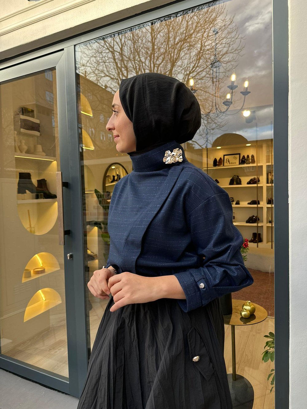 Paraşüt Kumaş Detaylı Pred Kadın Elbise Lacivert