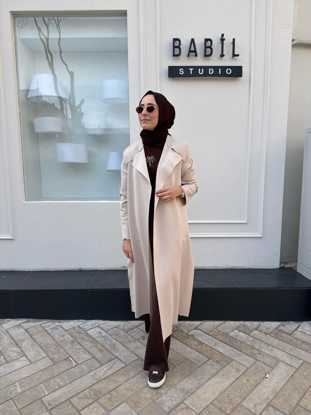 Arkası Kemerli Kadın Ceket Taş Rengi