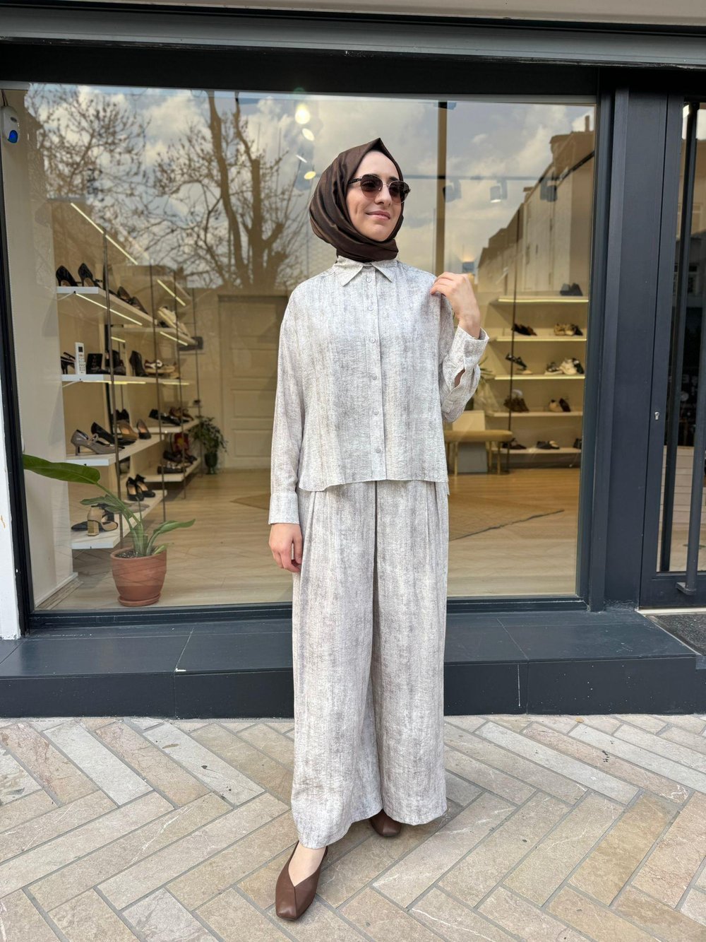TD2230 Morea Pantolonlu Kadın Takım Ekru