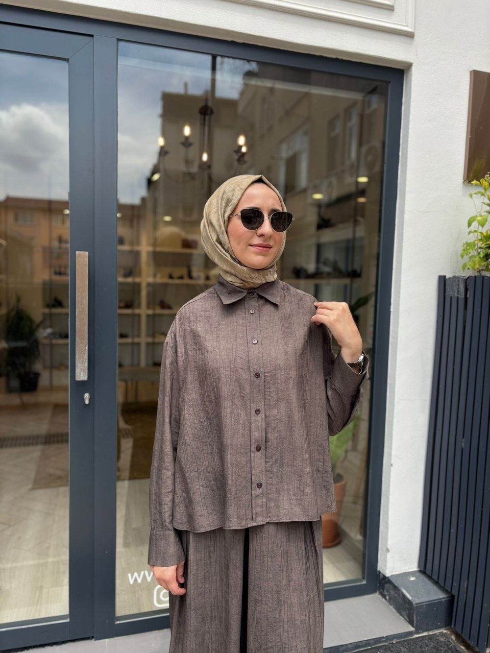 TD2230 Morea Pantolonlu Kadın Takım Koyu Vizon