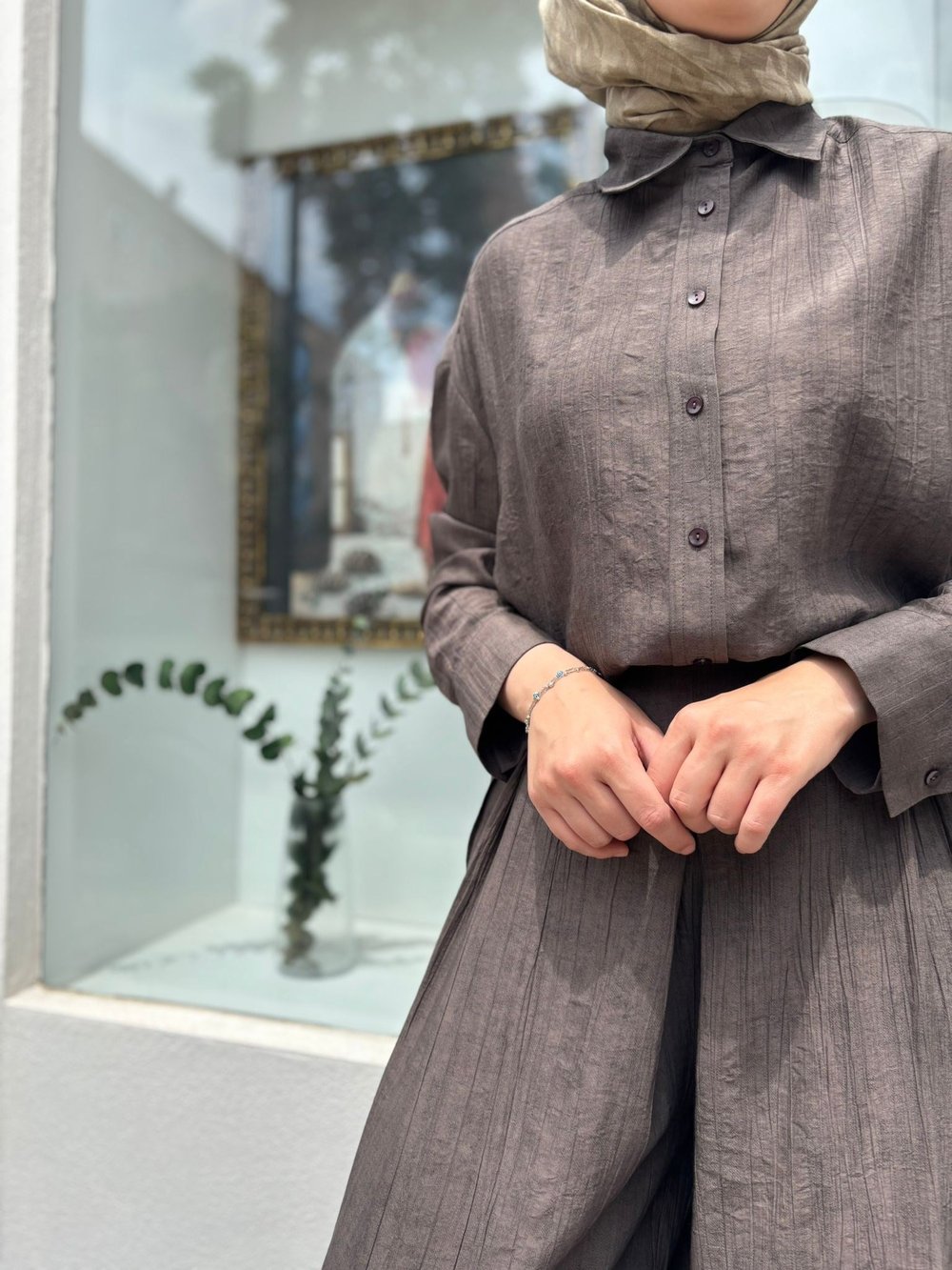 TD2230 Morea Pantolonlu Kadın Takım Koyu Vizon