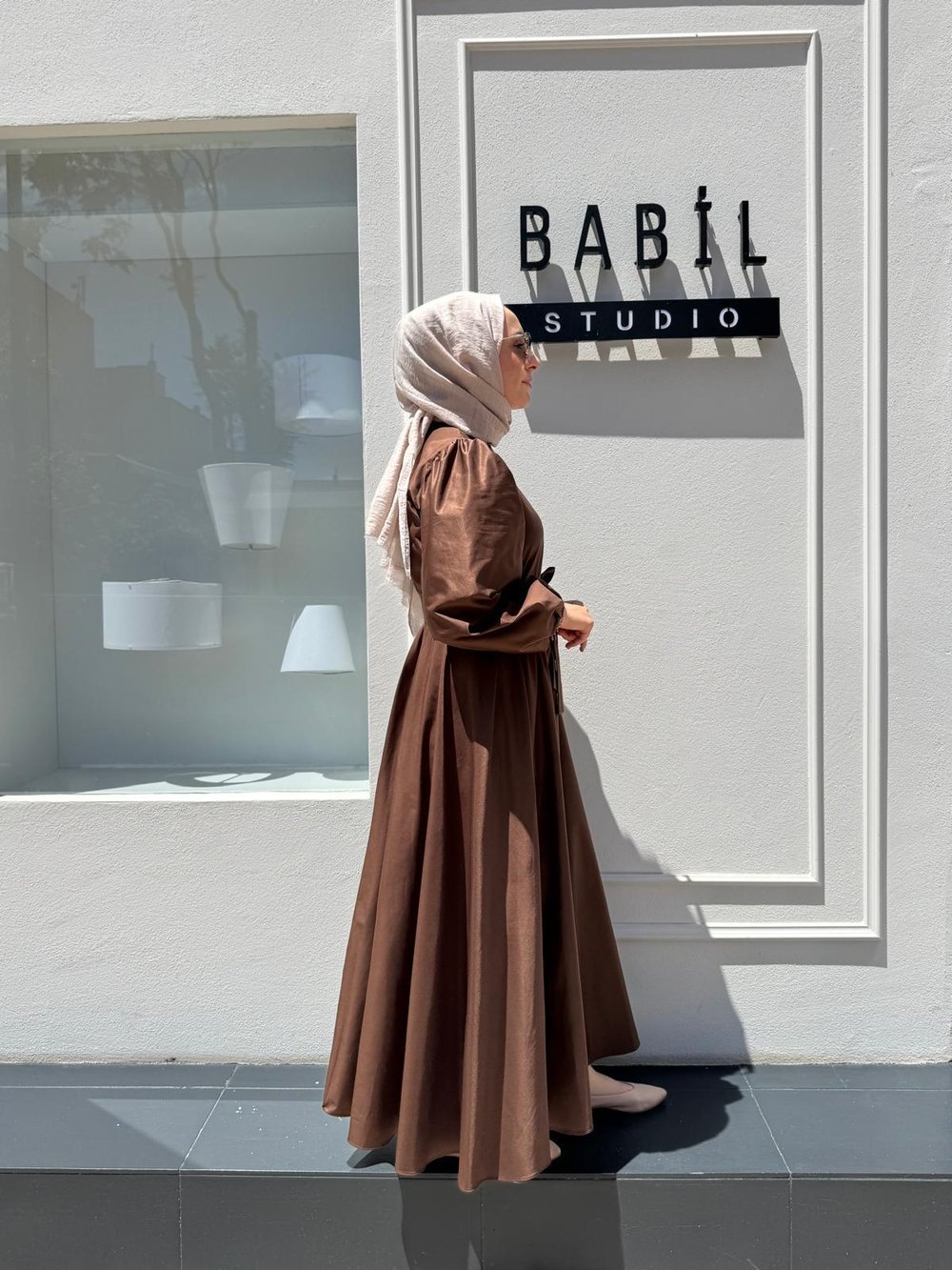 TD2397 Beli Lastikli Kadın Elbise Kahve