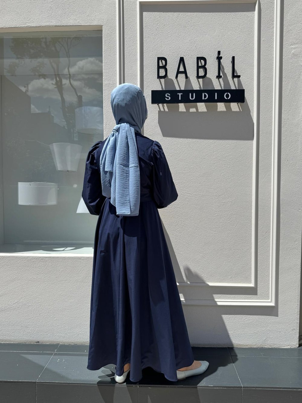 TD2397 Beli Lastikli Kadın Elbise Lacivert